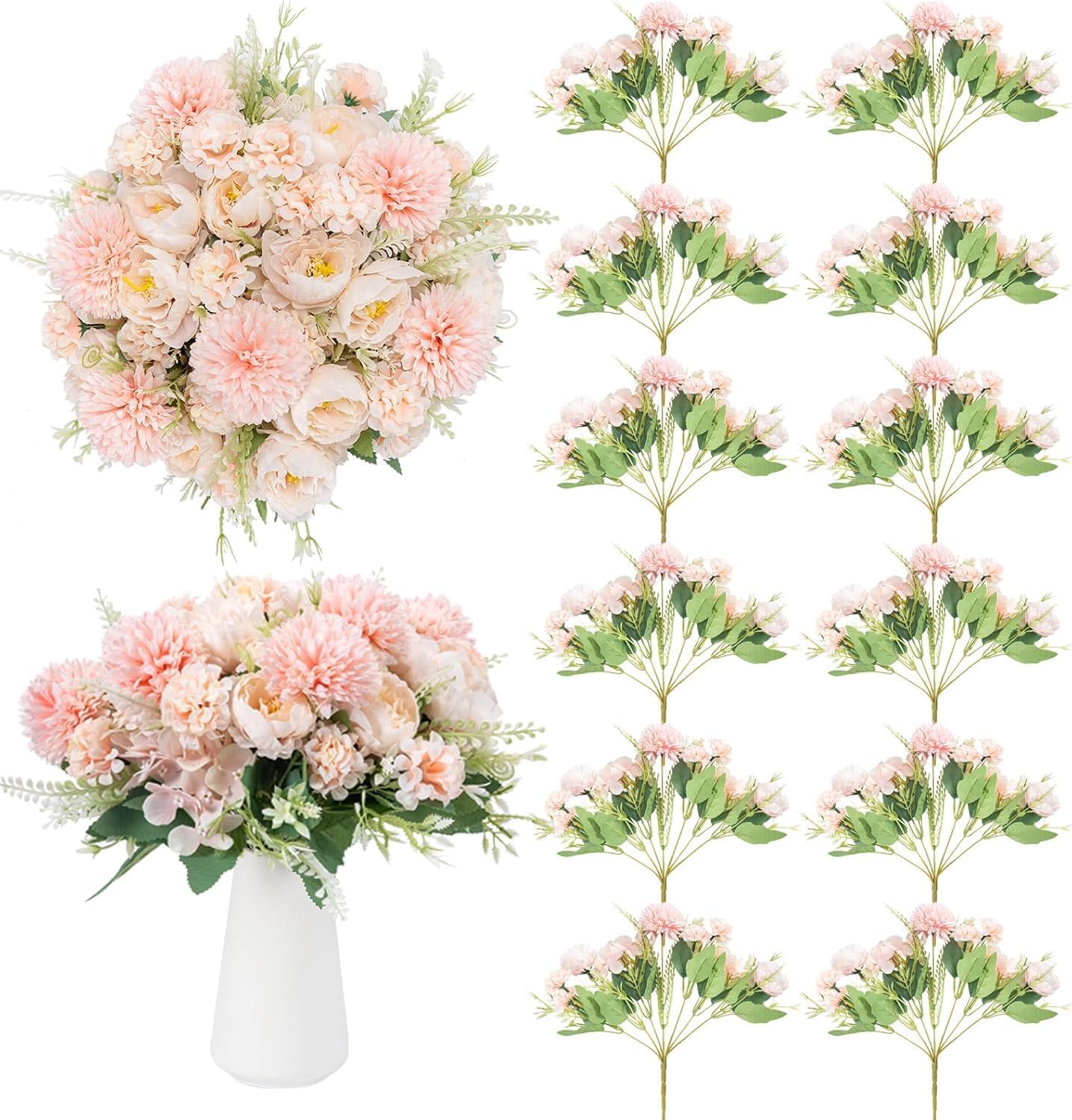 12 Packs Peonies Artificial Flowers,Silk Artificial Peonies Flowers Fake Peony Faux Floral Arrangements Bouquet for Centerpiece Table Wedding Party Home Decor Pink