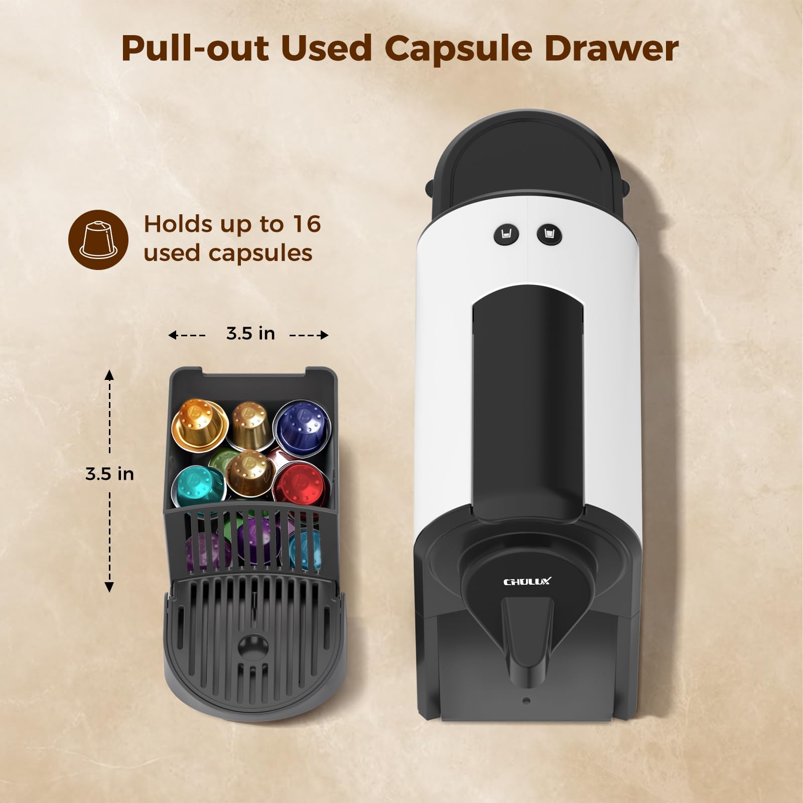 CHULUX Mini máquina de café espresso para cápsulas Nespresso, cafetera de 20 bar, 1400 W, color blanco