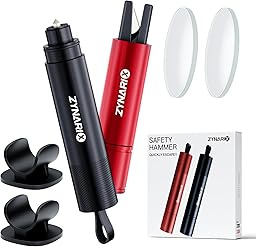 ZYNARIX 2 in 1 Gurtschneider Notfallhammer, 2 Stück Notfallhammer Auto Mit Gurtschneider, Auto Sicherheitshammer mit Übungsglas und Klebebasis Emergency Cartool Geeignet für Pkw, SUV, Busse
