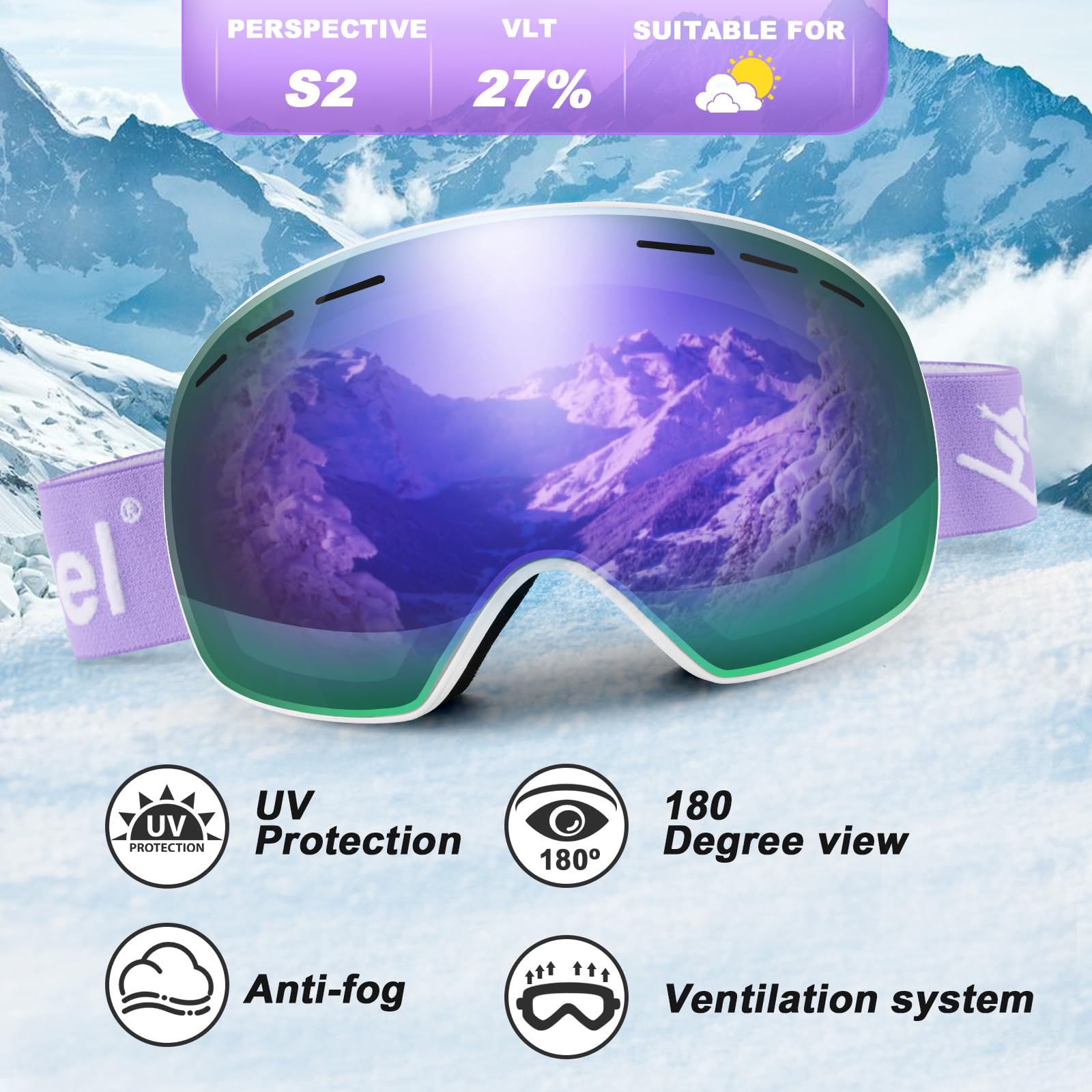 Trusiel Maschera Sci, Occhiali da Sci OTG, Anti Nebbia Anti-UV Maschera da Sci Donna Uomo, Occhiali da Sci Casco Compatibile per Sci Snowboard Sport Invernali