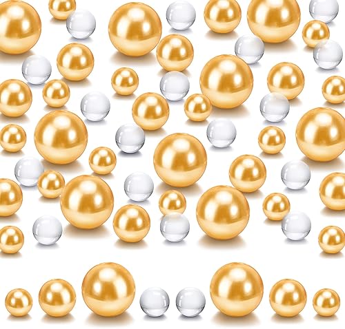 SUREAM Perlas flotantes surtidas de oro, 100 perlas de imitación artísticas y 2300 cuentas de gel de agua, cuentas redondas de imitación sin