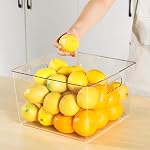 Vtopmart 4 Boîtes de rangement en plastique transparent, 11x11 Cube Boîtes d'organisateur avec poignée pour rangement de garde-manger,Parfait pour placard de salle de bain,Cuisine de cuisine,L'organisation de la salle de laverie