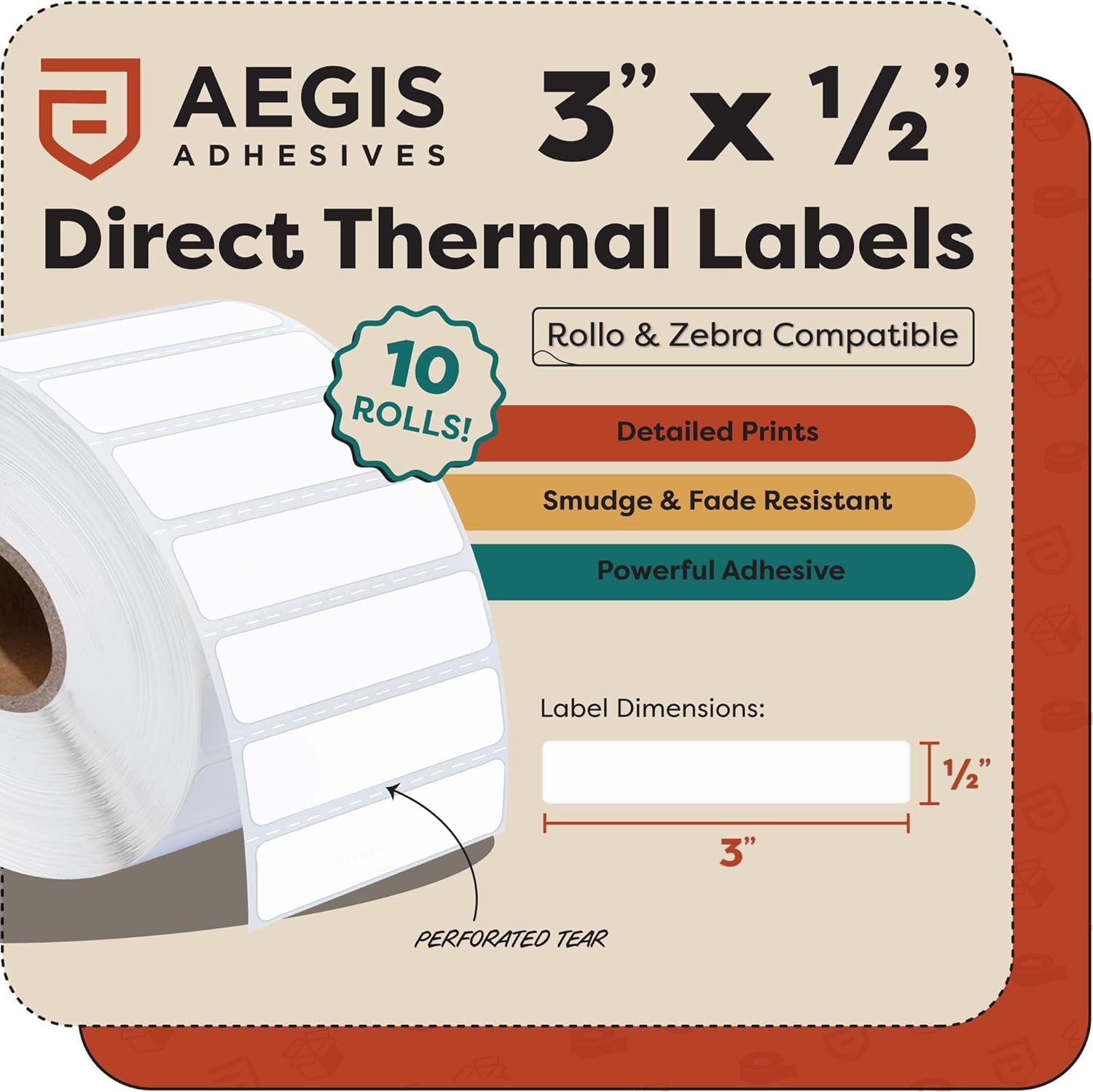 Aegis Adhesives - 3" X 0.5" Direct Thermal Labels (28800 Count, 12 Rolls) - Inventory Barcode Stickers, SKU Labels, and Shelf Identification - Compatible with Zebra and Rollo Printers