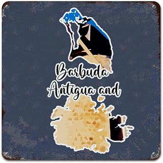 Metal Sign Barbuda Antigua And Landscapes Cityscape Plaque Barbuda Antigua And Retro Wall Art Vintage Metal Tin Signs for Bathroom Living Room National City Souvenir 10x10in
