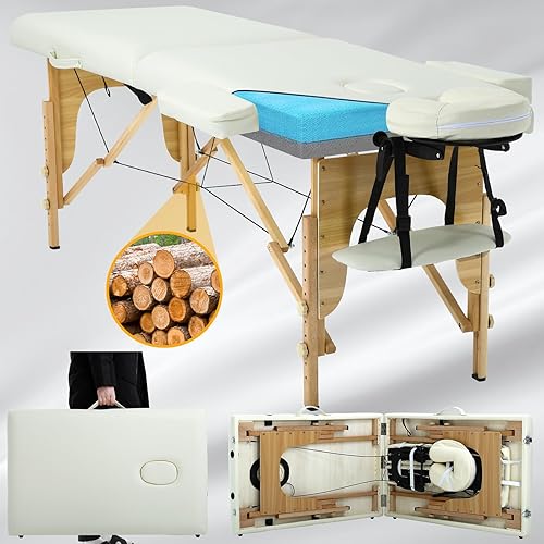 Miniatura 8 de Mesa de masaje, mesa de masaje portátil con funda de transporte, cama de spa más suave, mesa de masaje de madera resistente, cama de pestañas, cama