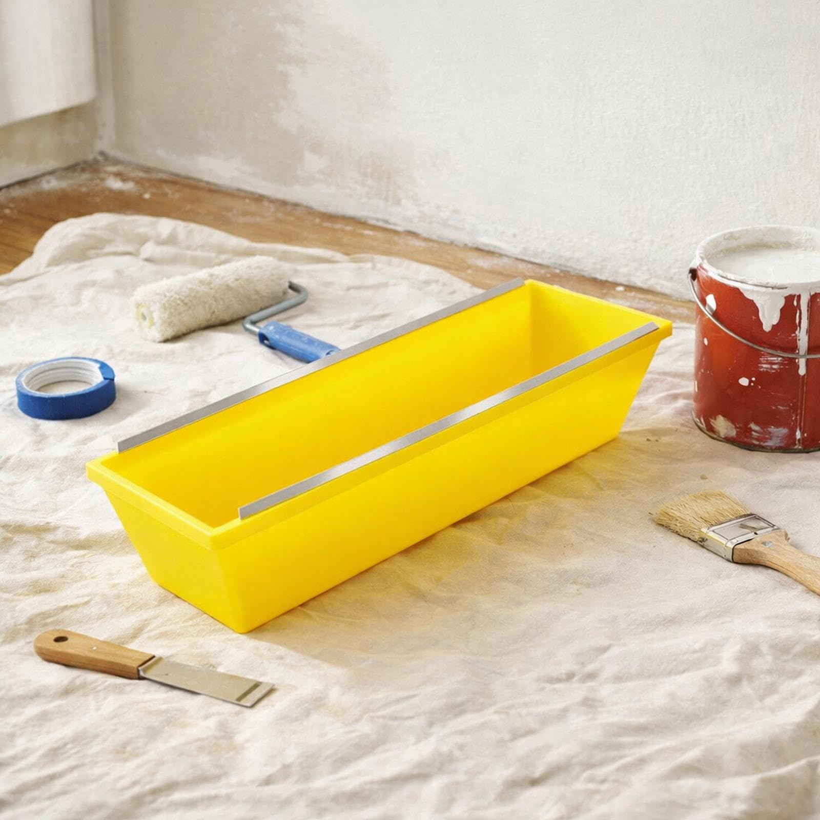 Fenteer Bac à enduit de 35,5 cm (14 pouces) - Grande capacité - Nettoyage facile - Haute résistance - Bac à peinture pour cloisons sèches, Jaune