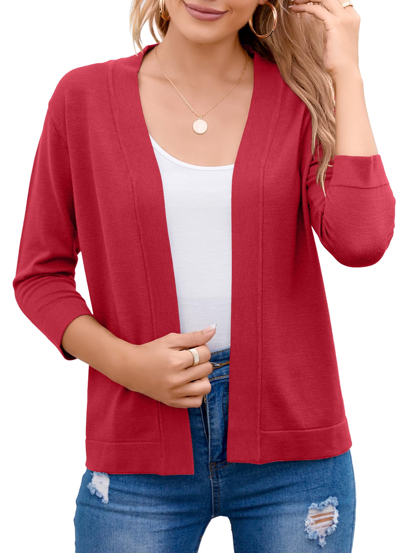 Bettysays Women's 3/4 Sleeve Open Front Cropped Cardigan Sweater Elegant Shrugs for Women