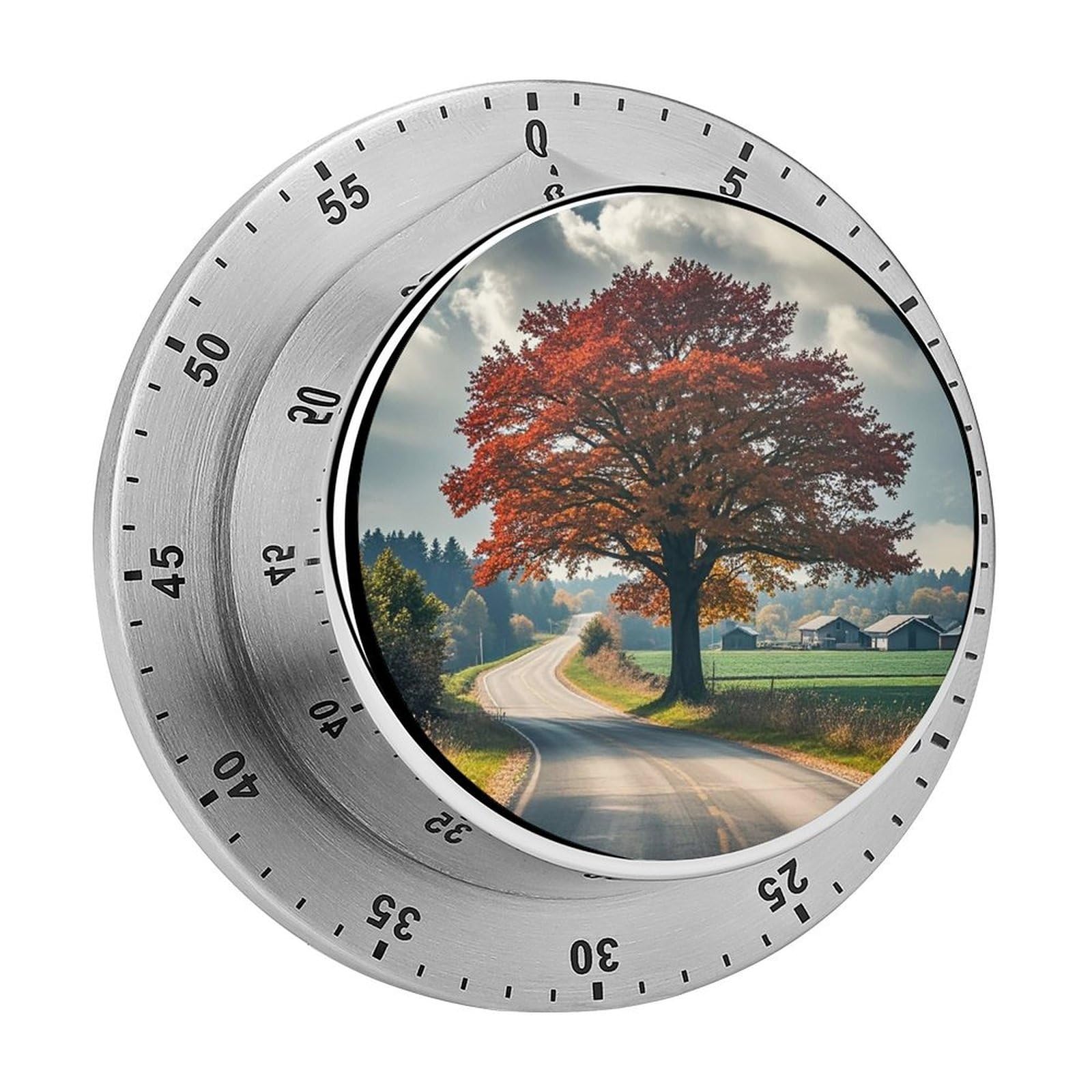 Forest Rural Roads Timer with Loud Alarm Precision 60 Minute Wind Up Timer Portable Manual Countdown Timers Exquisite Stainless Magnetic Kitchen Timers for Cooking Chef Clock
