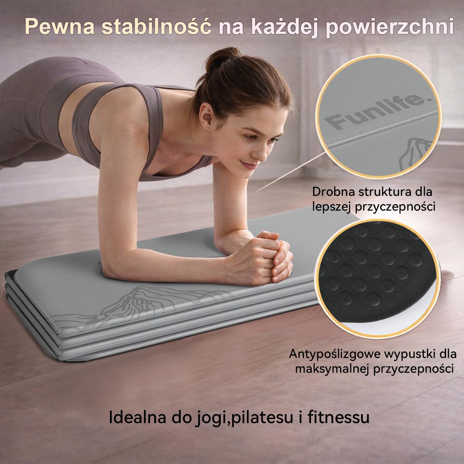 FunLife Mata do jogi XXL 190 × 66 cm – 10 mm składana mata do fitnessu | Bardzo gruba i antypoślizgowa. Idealny do jogi, pilatesu, gimnastyki oraz treningu w domu, w studiu lub na świeżym powietrzu.