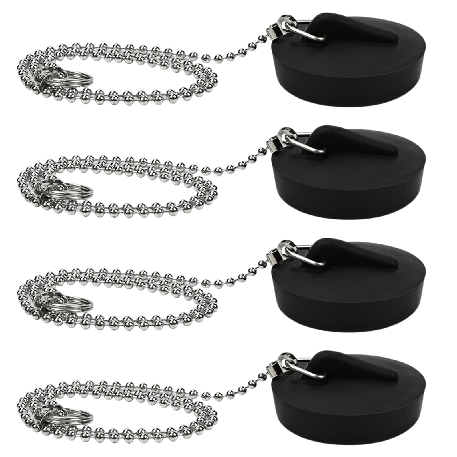 4 Pcs Universal Bath Plug and Chain Set, 40cm Stainless Steel Chain Rubber Sink Plug Replacement for Bathroom Bathtub Kitchen Wash Basin Drain Stopper