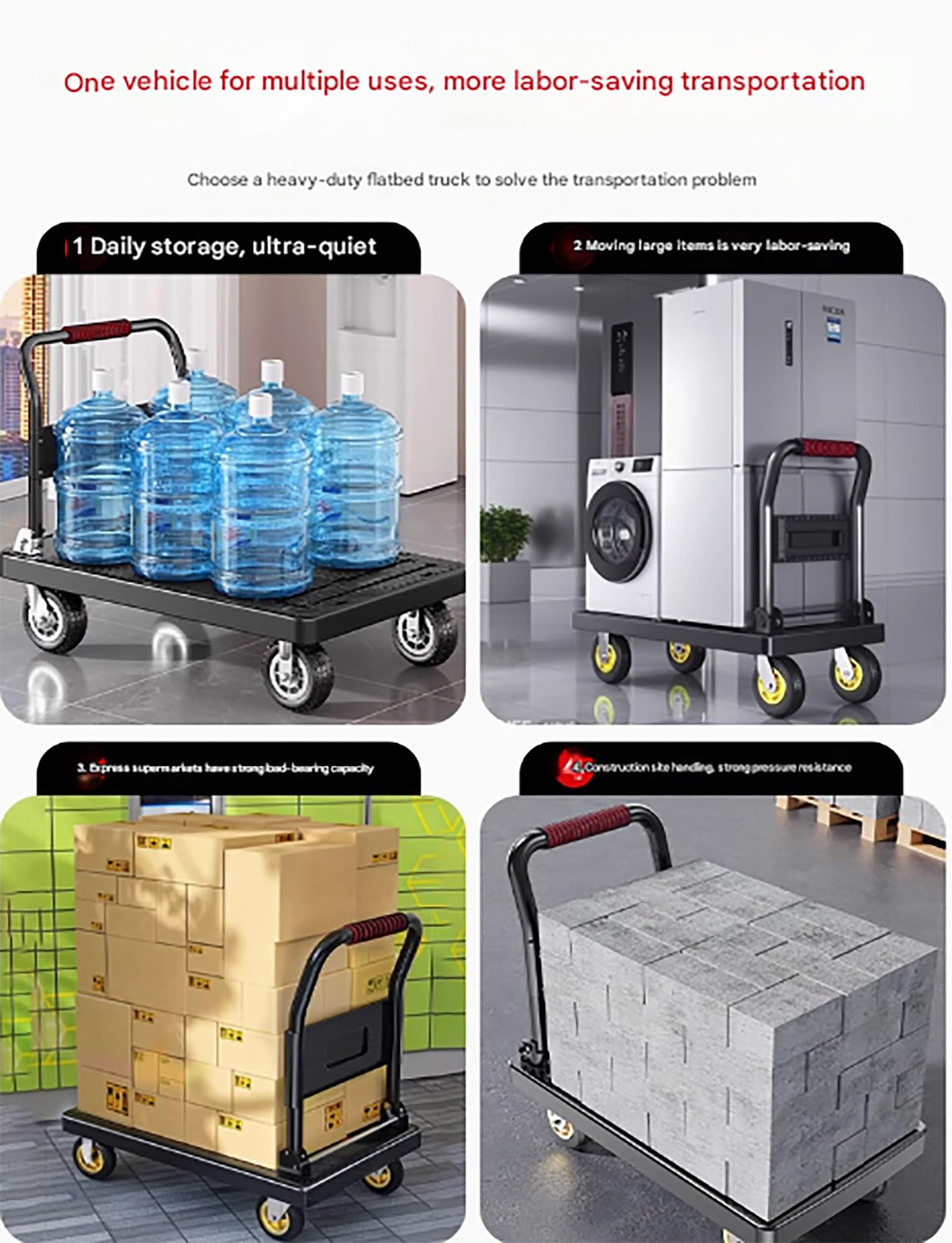 Carretilla de empuje de 440 libras, plegable, resistente, plataforma utilitaria móvil, carretilla manual con ruedas giratorias de 360 ​​grados(70x42cm/27x16in)