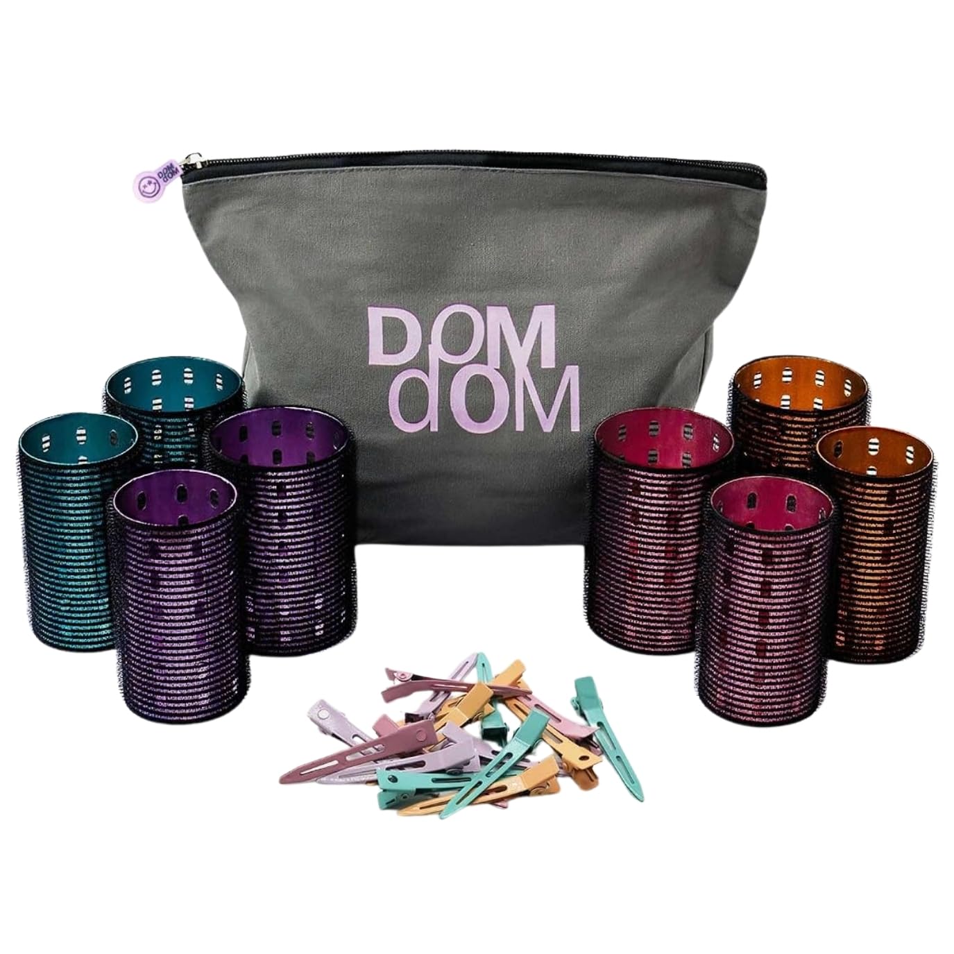 Dom Dom Metal Hair Rollers, Heatless Volume Set, 2 Sizes, Clips & Bag