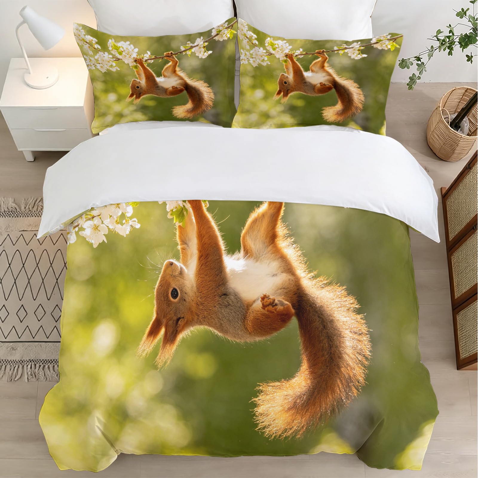 Funda Nórdica Cama 180 Ardilla Impresión 3D Microfibra Suave Ropa de Cama Fauna Silvestre Funda Edredon 240x260 cm con Cremallera y 2 Fundas de Almohada 50x75 cm l.946
