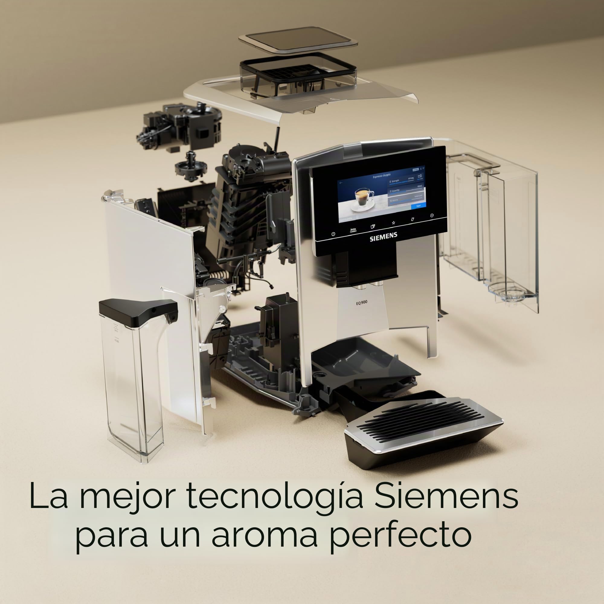 Siemens Cafetera automática EQ900 Plus TQ903DZ3, 36 especialidades de café internacionales, grado de molienda individual, control de aplicación, gran pantalla táctil completa, acero inoxidable