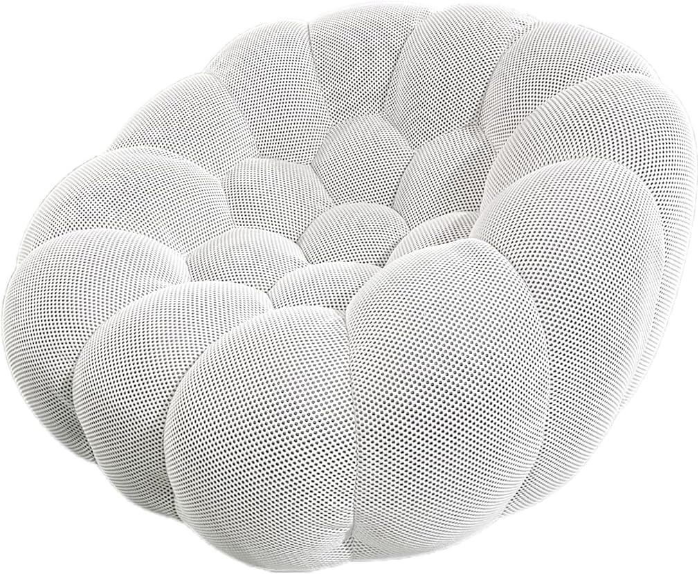 47.2'' Modern Floor Sofa | High-Resilience Compressible Foam Bubble Chair | 3D Honeycomb Mesh Curved Couch for Living Room, Office (White)