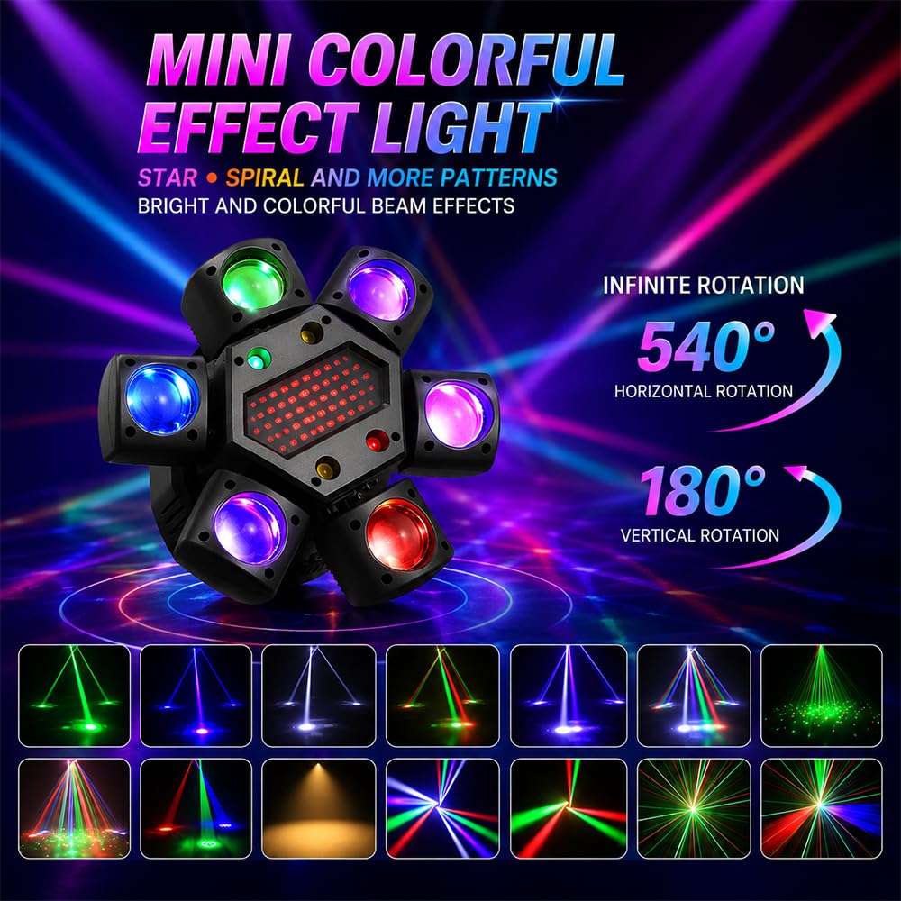 Discolicht Partylicht, HOVCEH DMX 512 Disco Licht mit Fernbedienung & Soundaktivierung, LED RGB Party Laser mit 540°-Drehung, Musikgesteuert DJ Disco Lichter für DJ Bar Hochzeit Geburtstag