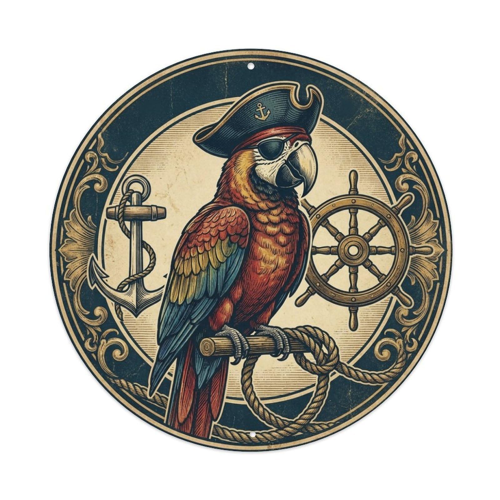 Pirate Parrot Anchor Ship Wheel Nautical Metal Tin Sign