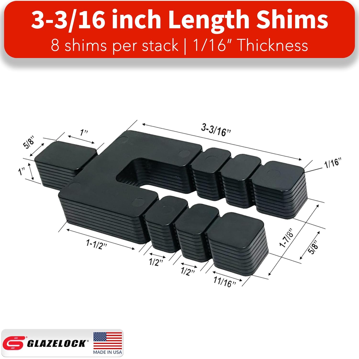 Plastic Peel Away Stackable Shims for Leveling 2000 Pieces (3-3/16” Length – 1/16” Thickness) U Shape 5/8” Bolt Hole Tile Spacers to Level Windows, Doors, Floors, Toilet Shims – Made in USA
