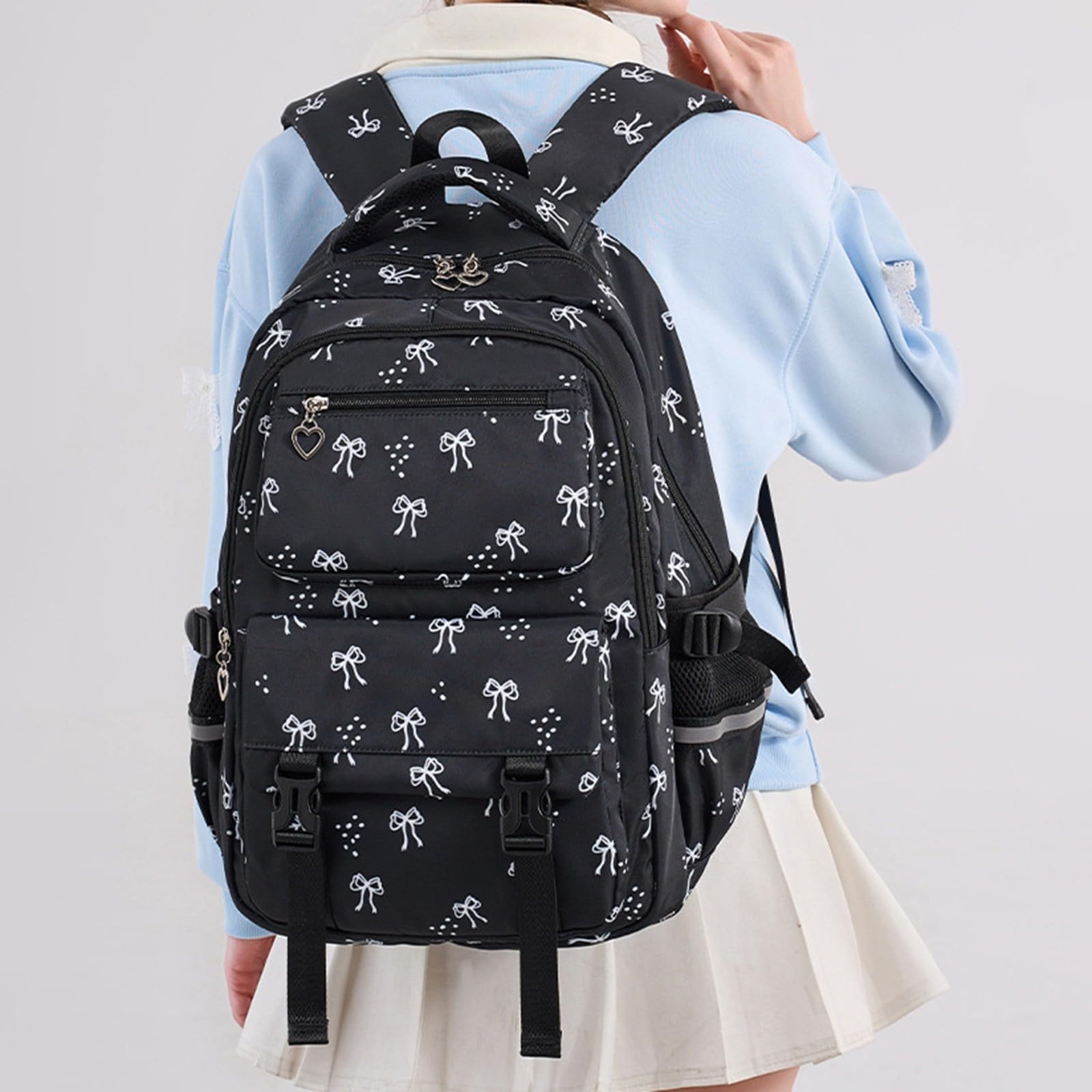 Schulrucksack Mädchen Schleifen Design Set 3 Teilig Groß | Trendiger Kinderrucksack mit Federmäppchen, geräumiger Backpack für Schule und Reisen