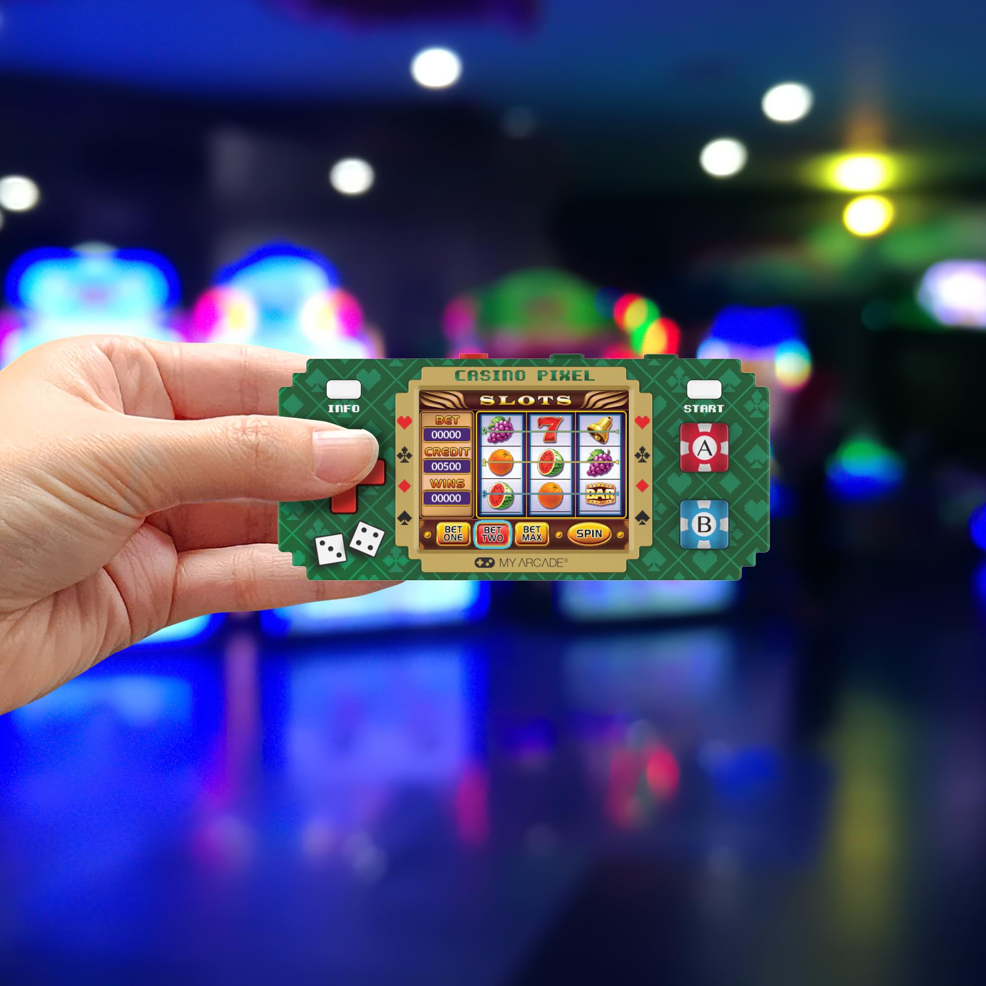 My Aracde Casino Pixel Player: Videojuego con Licencia Oficial, Juegos de Casino, Llavero portátil Arcade