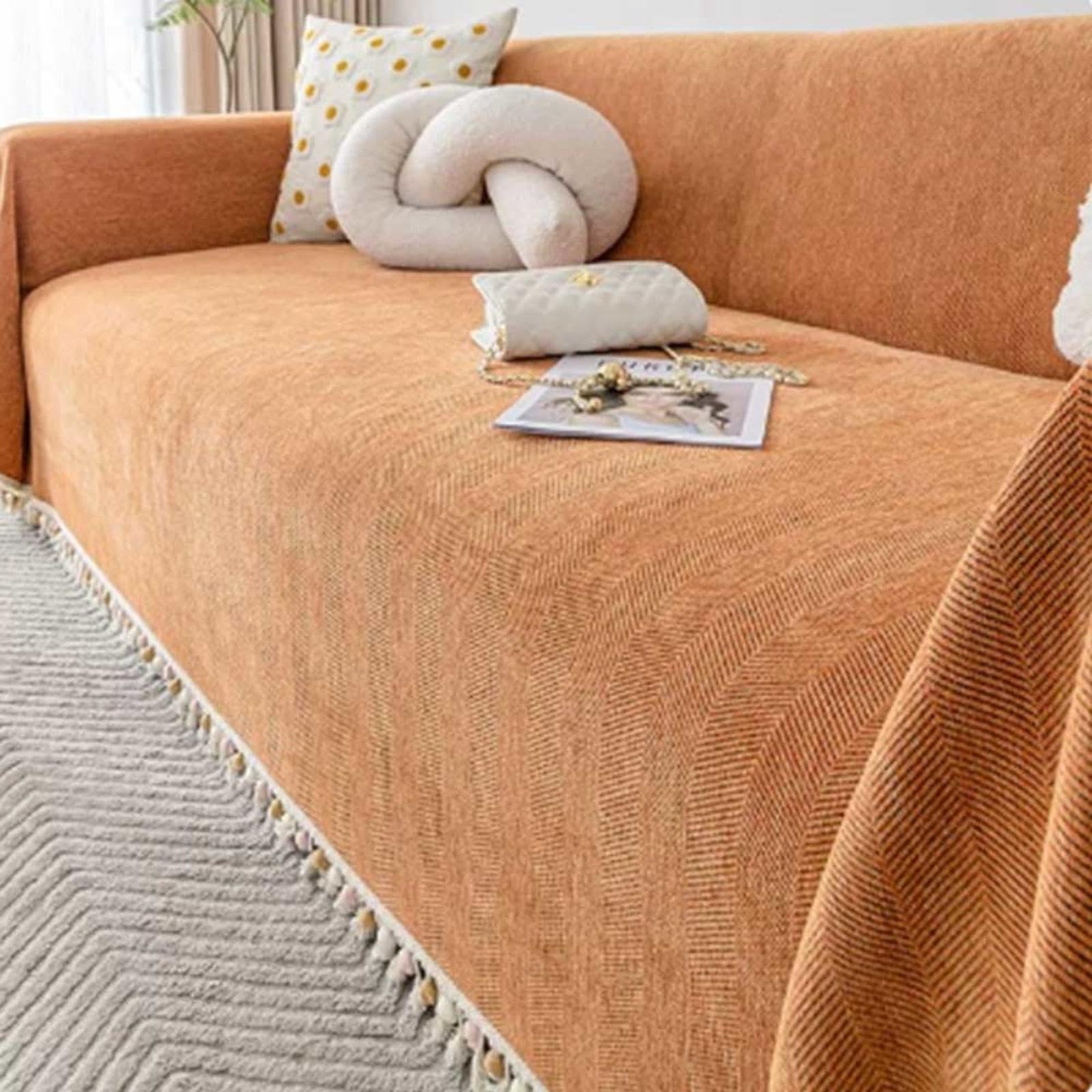 YWQJL Large Throws For Sofas, Extra Large Throws For 4 Seater Sofa, Orange, 180x360CM