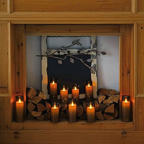 Miniatura 3 de Homemory Velas Decorativas Sin Llama, Velas a Batería con Control Remoto y Temporizador, Velas LED de Pilar Parpadeantes, Plexiglás, Gris, Paquete