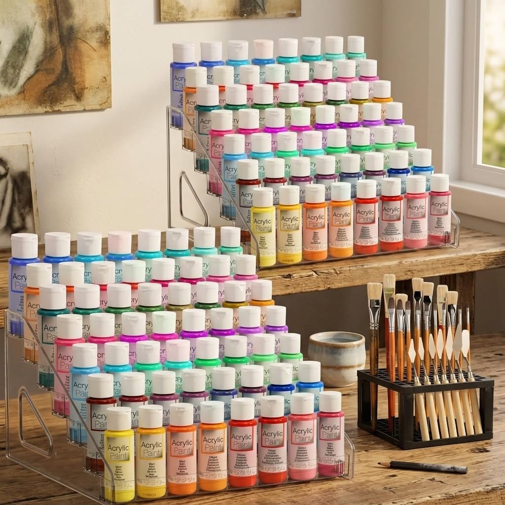 Paint Organizer Set 3 Pieces 7 Layer Transparent PP Storage Rack