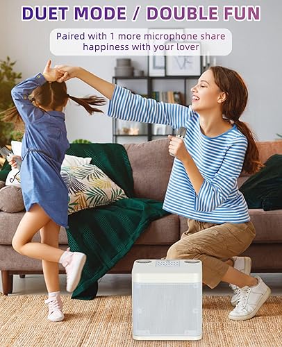 Miniatura 6 de Mini máquina de karaoke para adultos y niños, altavoz portátil de karaoke Bluetooth para TV, con 2 micrófonos inalámbricos, sistema de altavoces PA