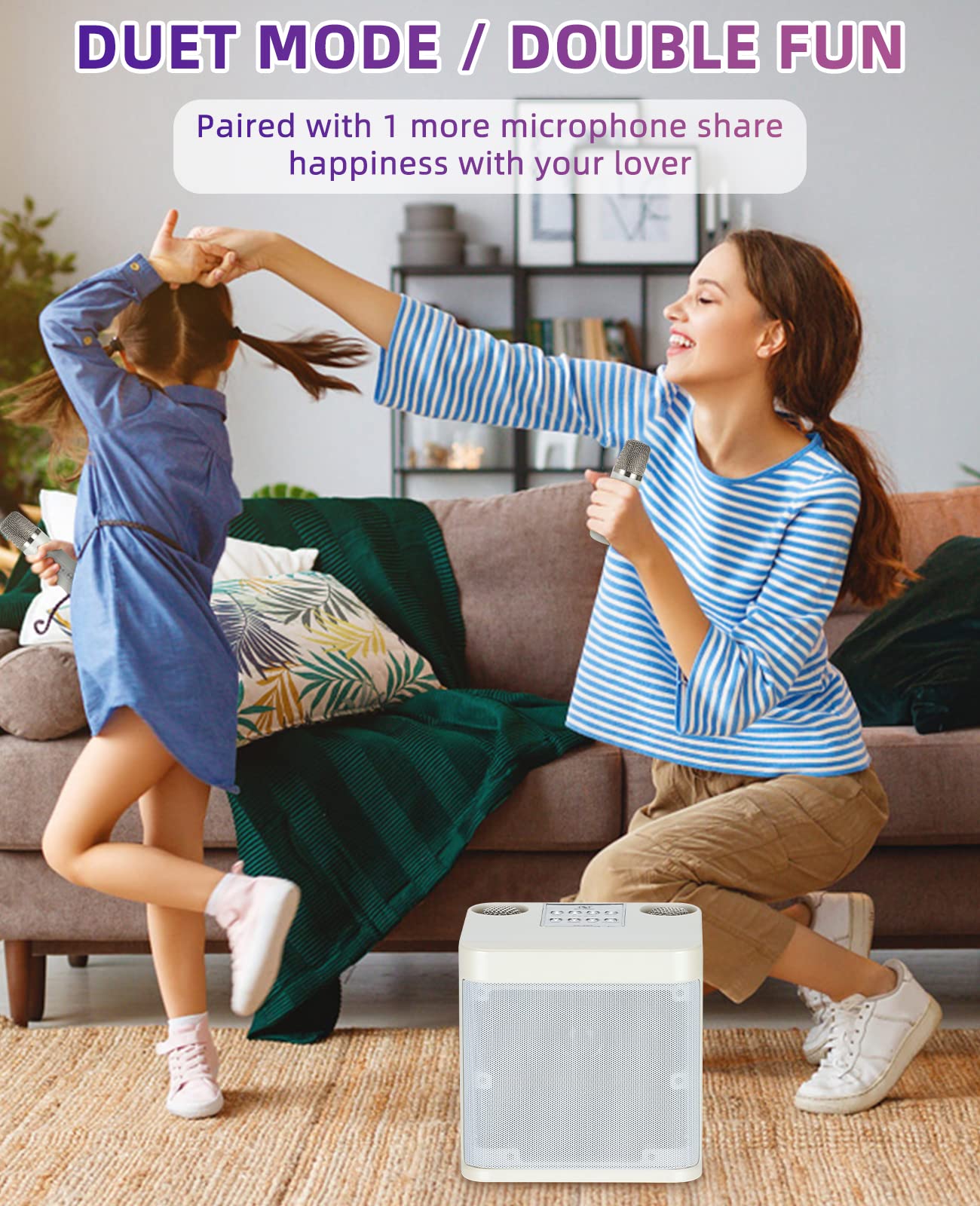 Mini máquina de karaoke para adultos y niños, altavoz de karaoke portátil Bluetooth para TV, con 2 micrófonos inalámbricos, sistema de altavoces PA para fiestas en interiores y exteriores, canto de