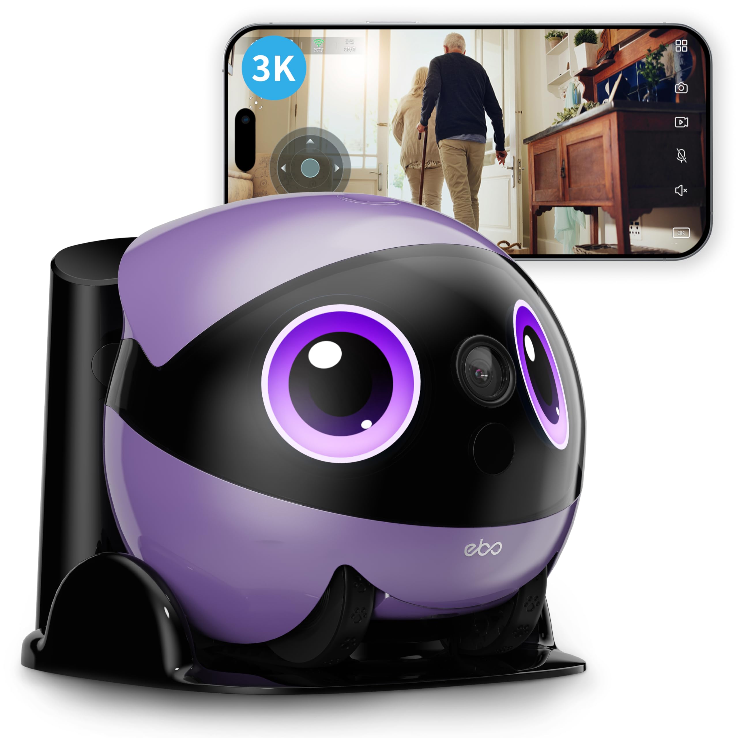 Enabot EBO Air 2 Plus FamilyBot, robot interattivo, sorveglianza domestica mobile 3K, telecamera di sorveglianza con chat AI (chatGPT) e pattuglia auto e audio e videochiamate bidirezionali (nebbia