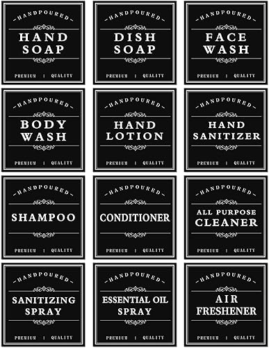 Etiquetas de jabón blancas impermeables para botellas de plástico y vidrio, dispensador de jabón de manos para bañococina, etiquetas extraíbles para