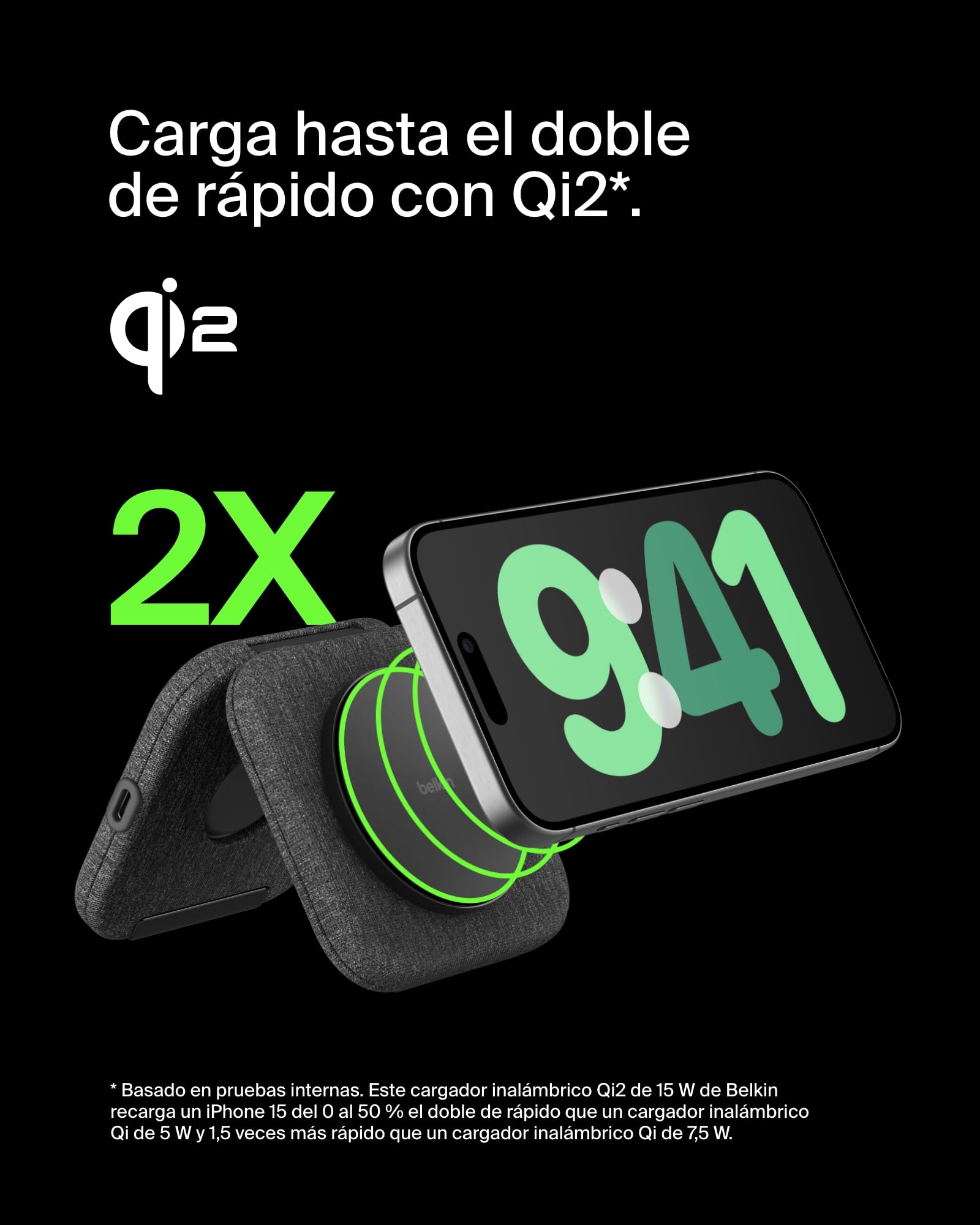 Belkin BoostCharge Pro cargador magnético compatible con MagSafe, base de carga inalámbrica 2 en 1 de viaje de 15 W, estación de carga inalámbrica plegable con Qi2, iPhone 16, Apple Watch 10 y AirPods