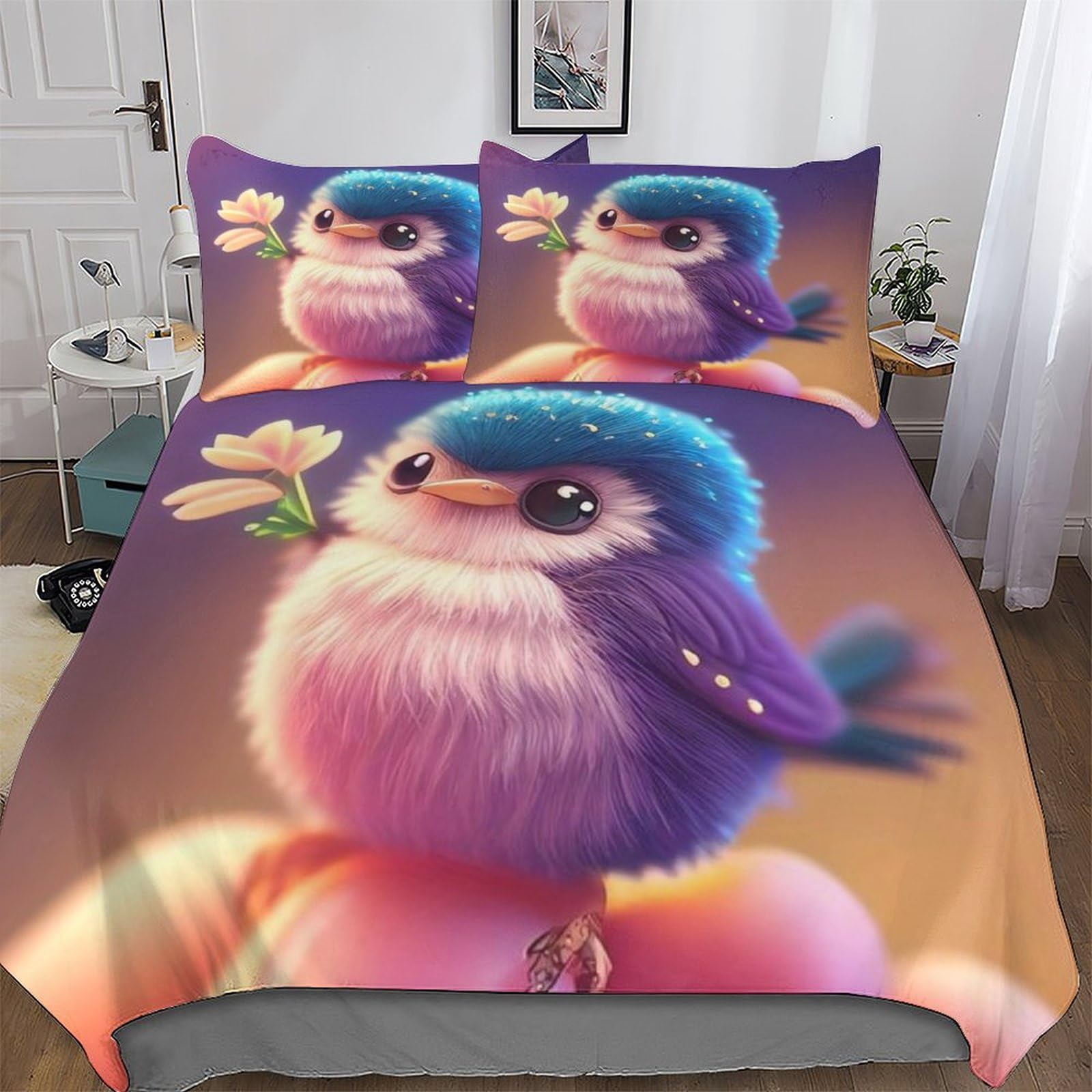 Parure de lit oiseauie pour chambre parentale et lit double king size chaleureux