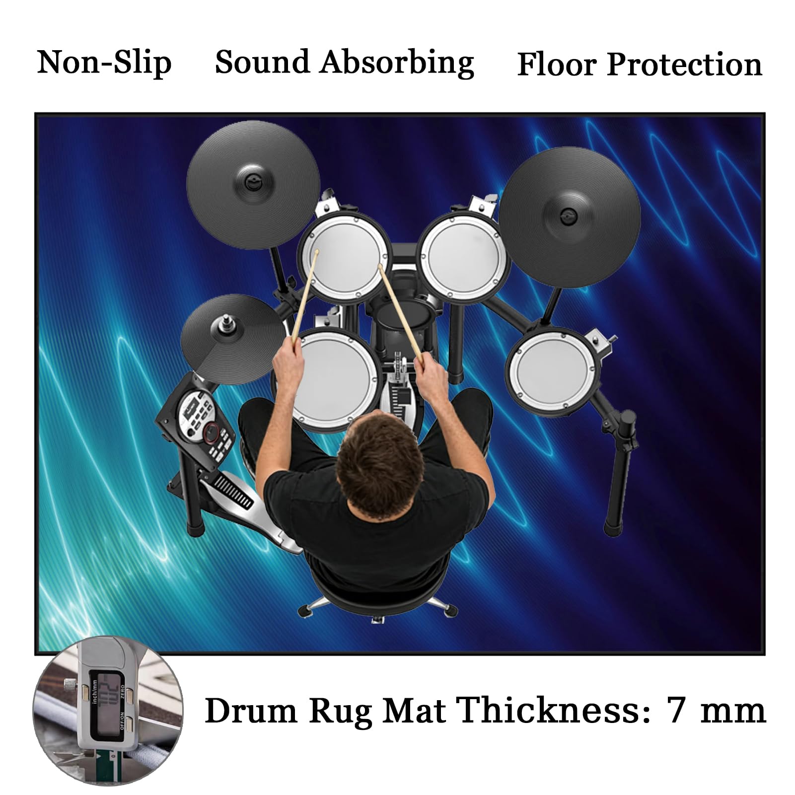 230 x 200 cm Tappeto Batteria Elettronica, Tappeto a Tamburo Insonorizzato, Tappeto Professionale per Batteria e Strumenti a Percussione, Tappeti Antiscivolo Batteria per Tamburo Rullante Acustica