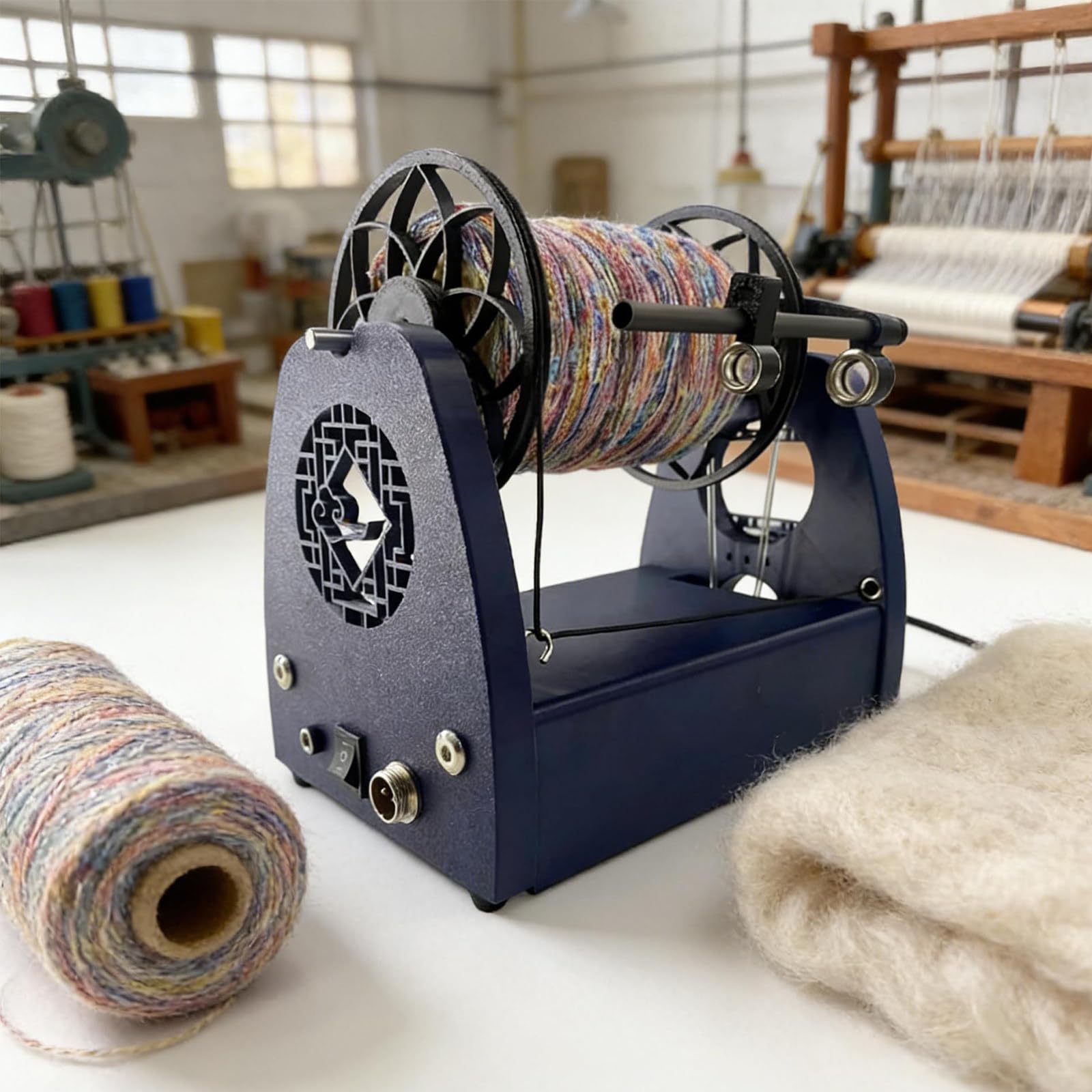 SENJINGHUA Mini Yarn Winder and Electric Spinning Wheel, Portable 240g Capacity for Wool, Pet Hair, and Crafting with Speed Control WithoutPedals