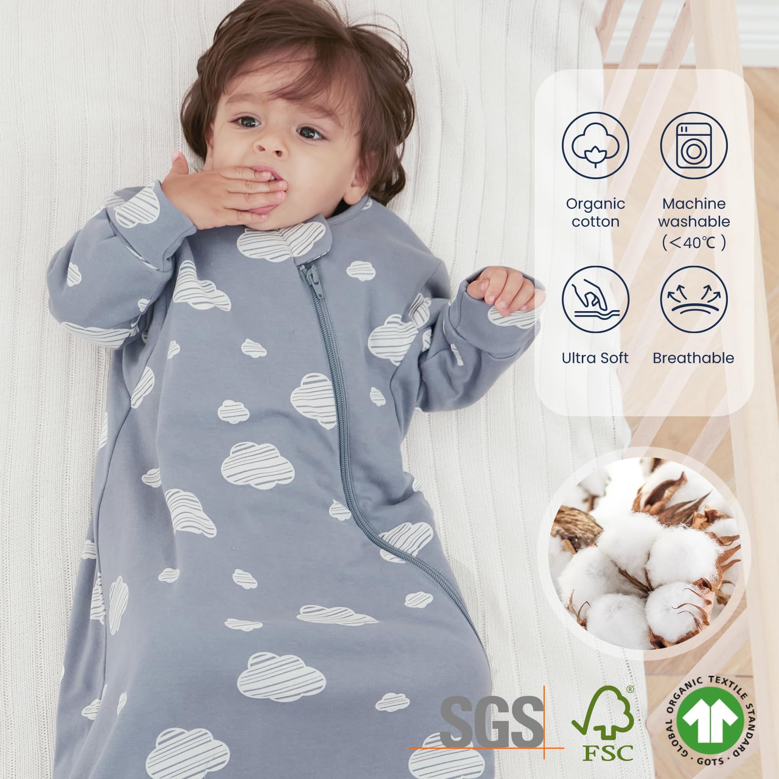 kaiya baby Unisex Sleeping Bag for Babies and Toddlers 2.5 Tog Sleep Sack 6-18Months, Baby Sleep Sack, One piece with sleeves,Gifts for Baby