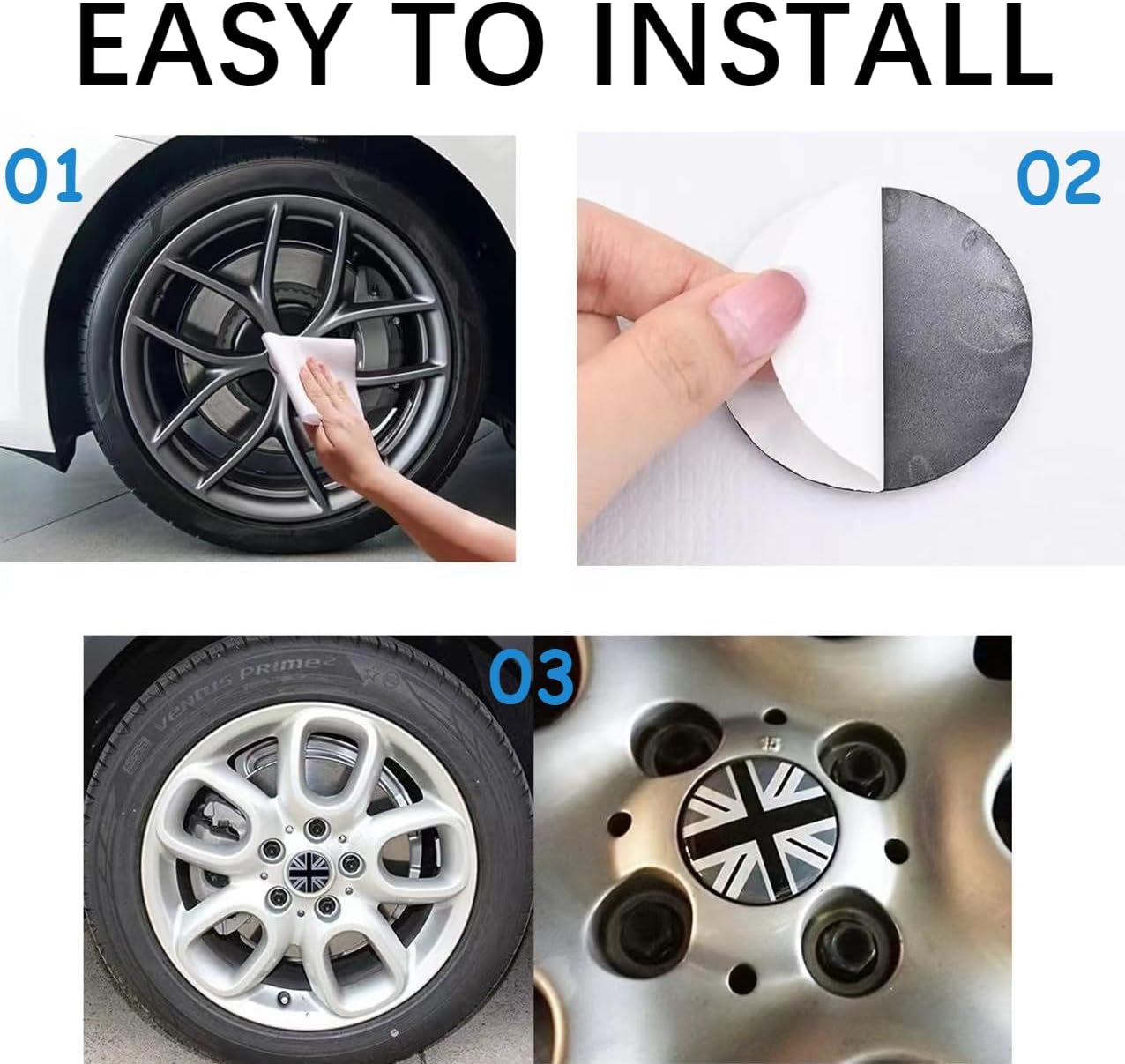 4PCS Black/Grey Union Jack UK Flag Style Wheel Center Caps + Valve Stem Caps, 52mm 2 inches Center Caps for Rims Compatible with Mini Cooper R50 R51 R52 R53 R55 R56 R57 R58 R59 R60 R61 F55 F56, etc.