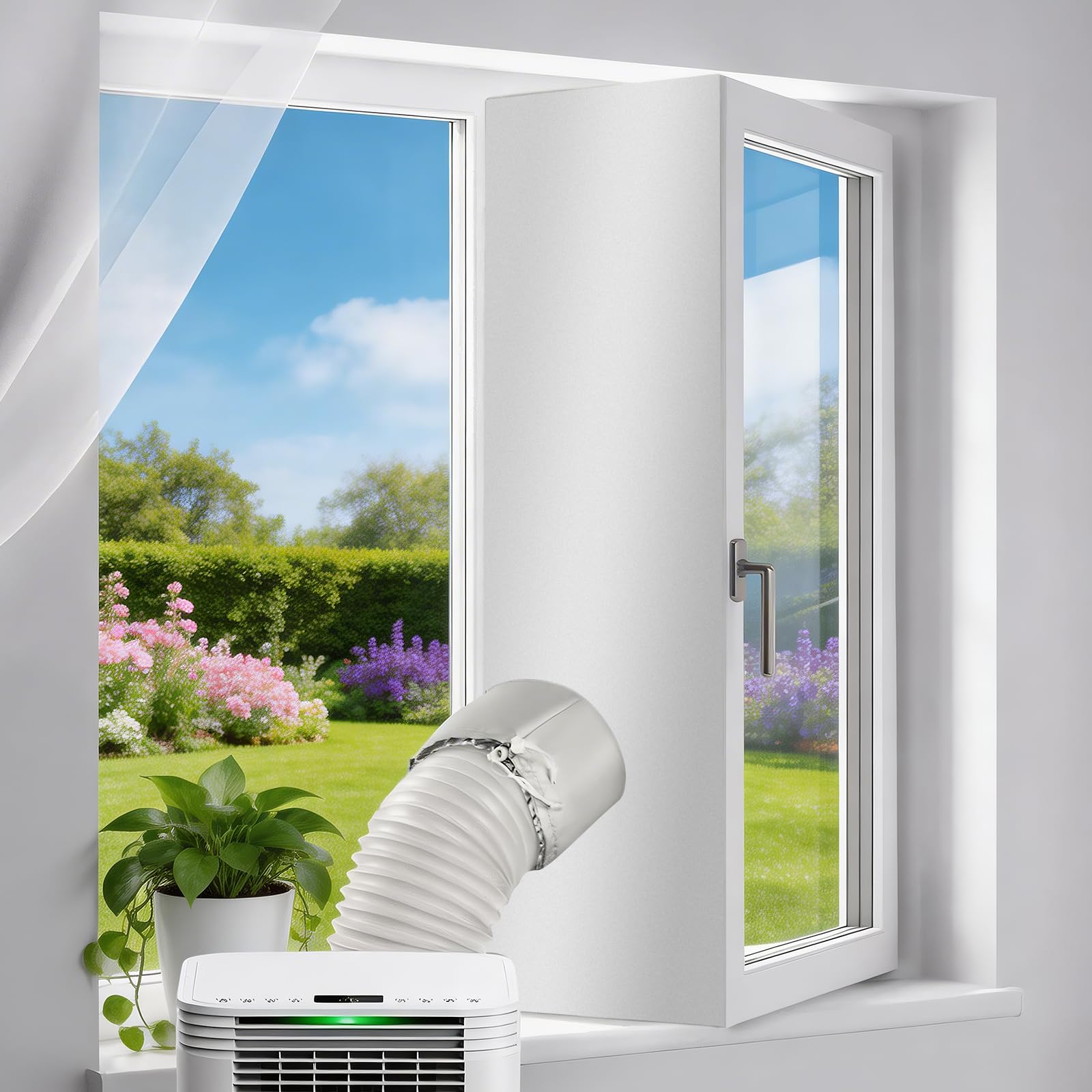 Kit Étanchéité pour Fenêtre 5M Qoosea, Climatiseur Mobile avec Bande Auto-Agrippante et Attaches, Sans Perçage pour Climatiseur Portable, Sortie Sèche-Linge, Fenêtres à Battant, Réutilisable