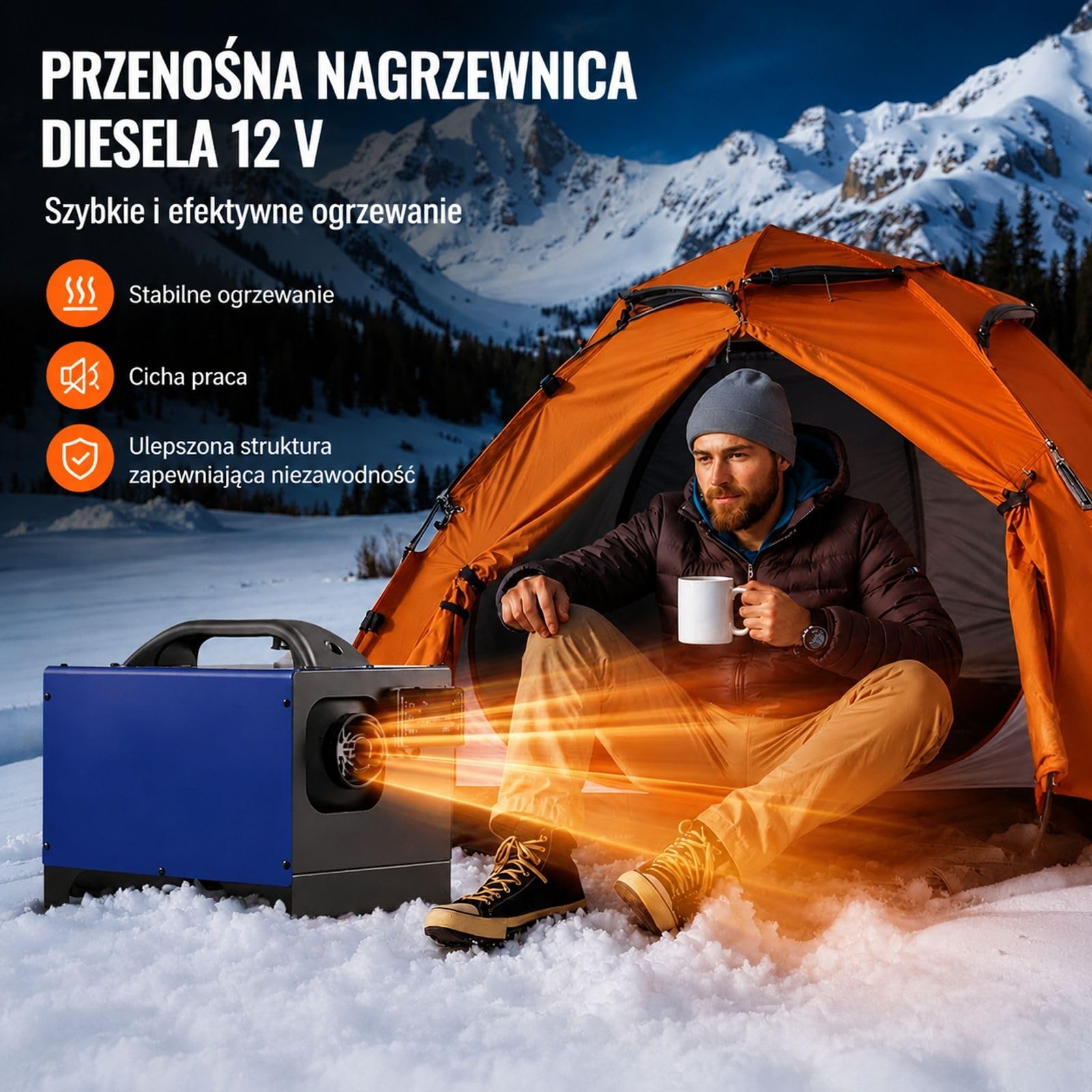 Przenośna nagrzewnica powietrza na olej napędowy 8 kW 12 V 24 V ze zbiornikiem paliwa 5 l do ciężarówek kamperów i ciągników