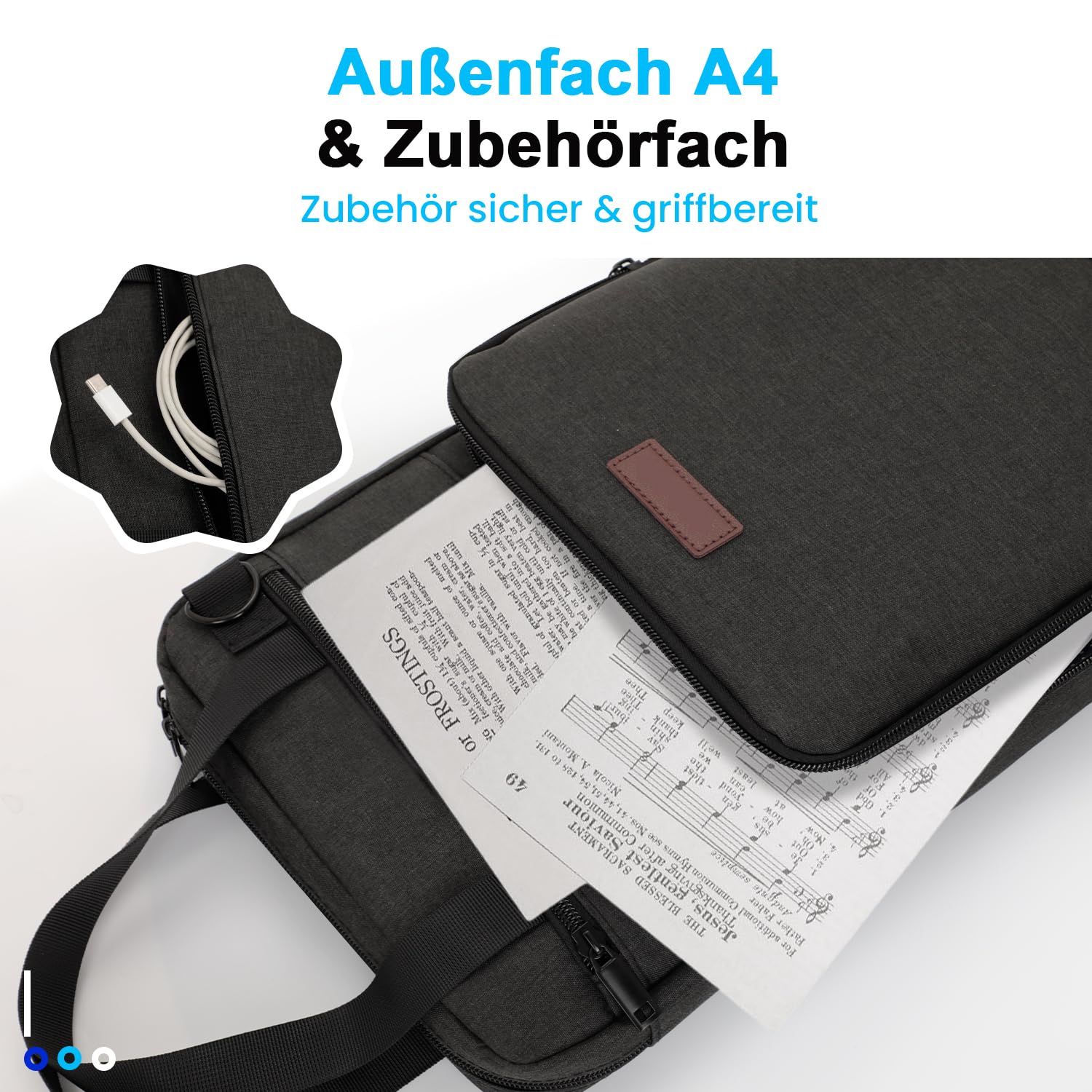 Drumsticktasche mit Aufhängehaken, Drumstick-Bag mit verstellbarem Schultergurt, Schlägelhalter für Drumsticks, Besen und Notenblätter, für Drummer und Anfänger bei Gig, Übung und Probe, nur Tasche