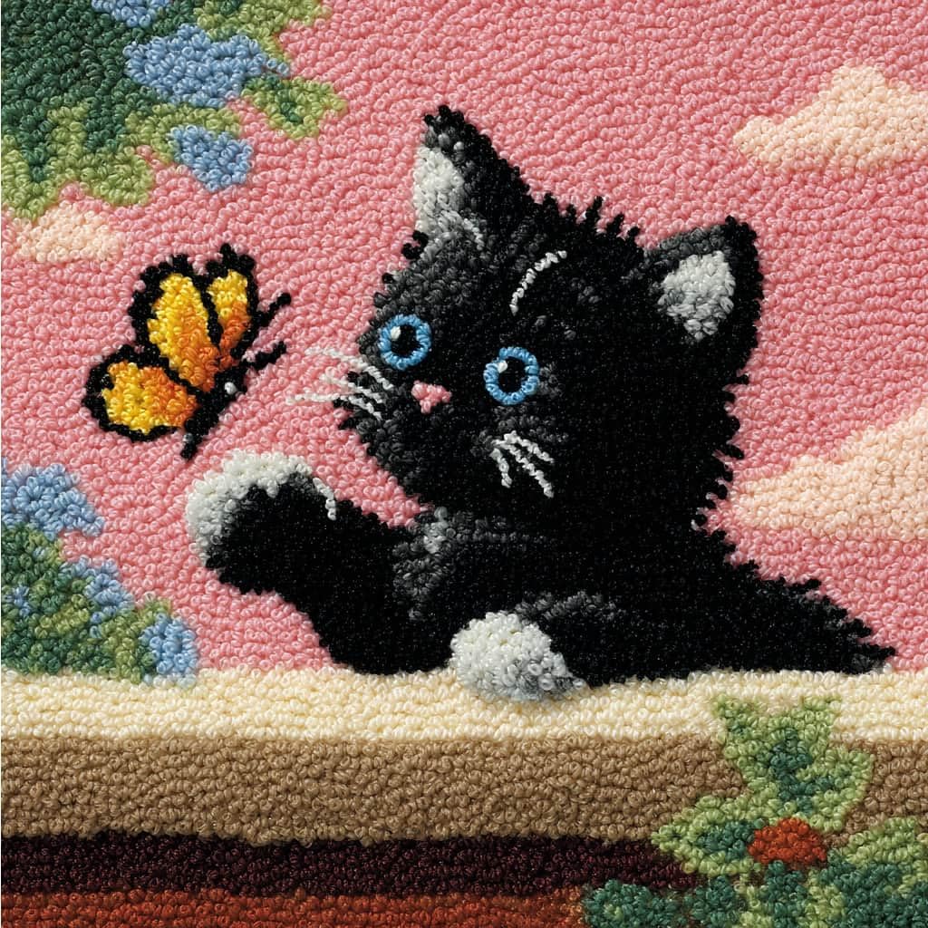 AxiangziK Latch Hook Cushion Kits,Cat DIY Needlework Pillow Cover Cushion Rug Making Kit,17X17Inch Handmade Embroidery Kits, Decorative Throw Pillow Cover for Sofa Cushions, Bedroom Decor