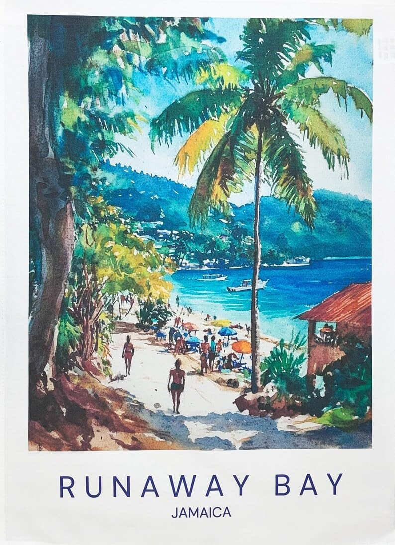 Half a Donkey Runaway Bay Jamaica - large colourful cotton tea towel