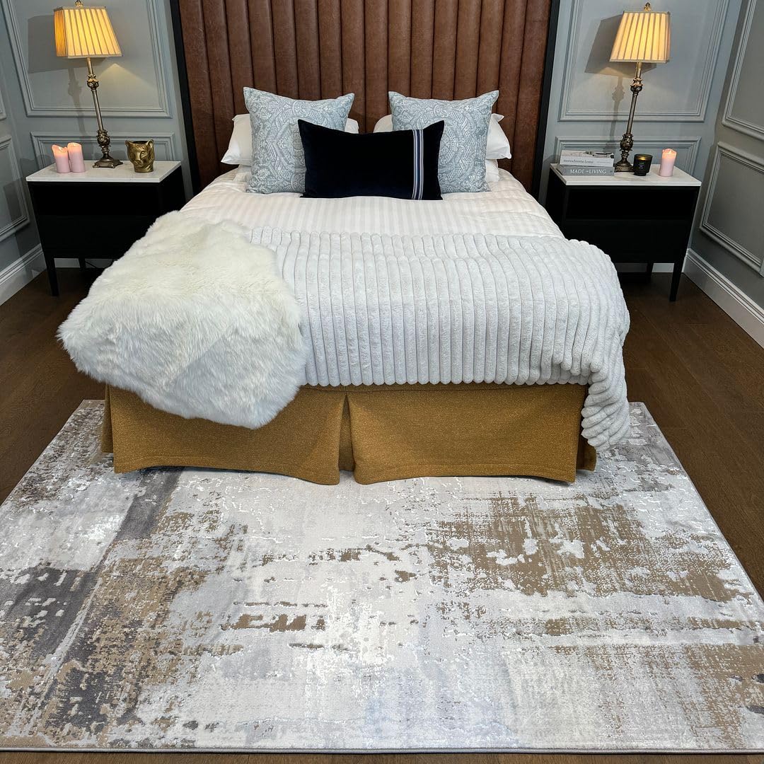 Beige Patterned Large Rug Modern Abstract Grey Textured Ombre Transitional Mixed Colour Cosmopolitan Bedroom Living Area Rug 240cm x 330cm (7ft 10" x 10ft 10")