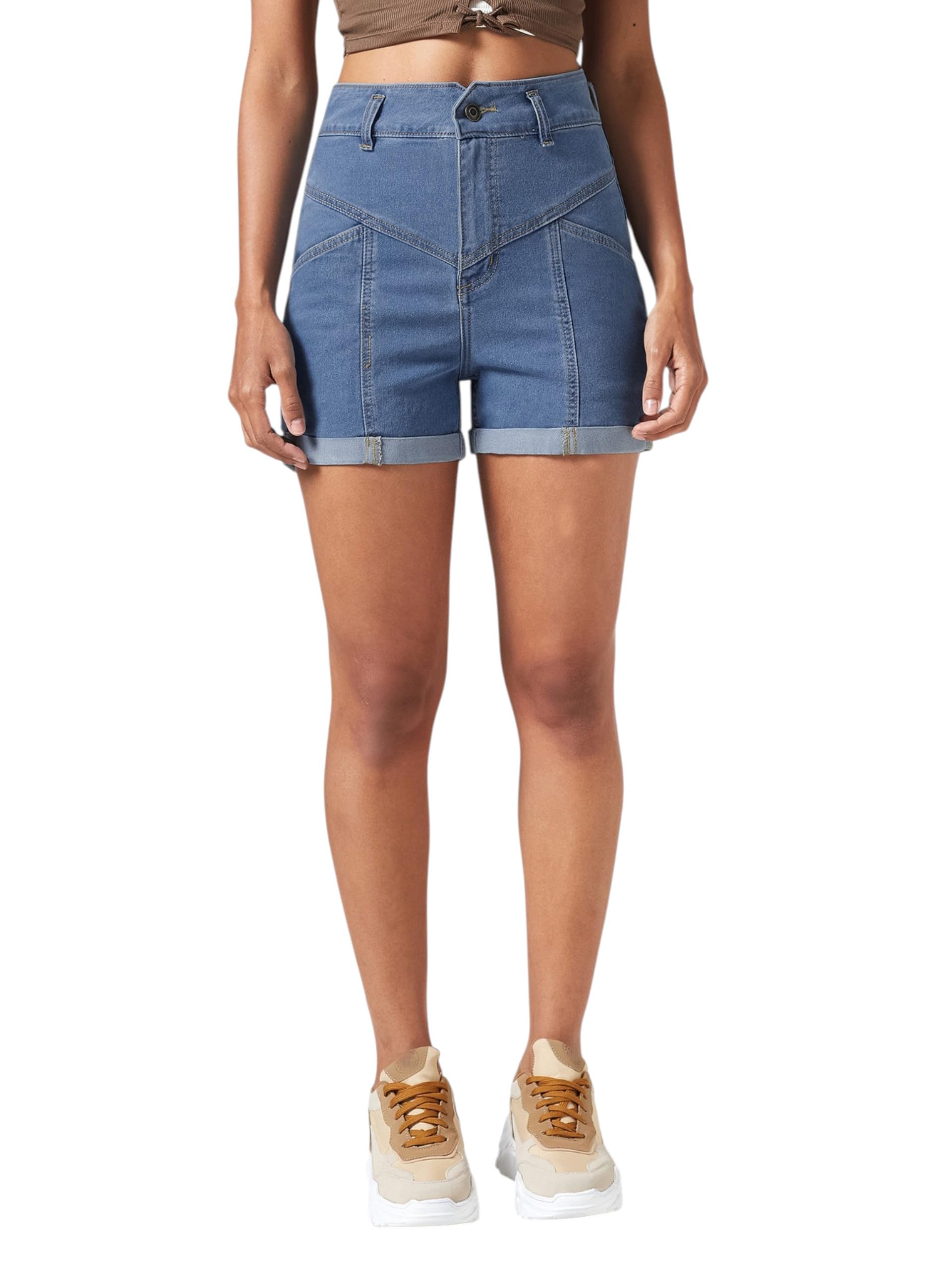 dolce crudo Women's Relaxed-Fit High-Rise Stretchable Denim Shorts-picture-21