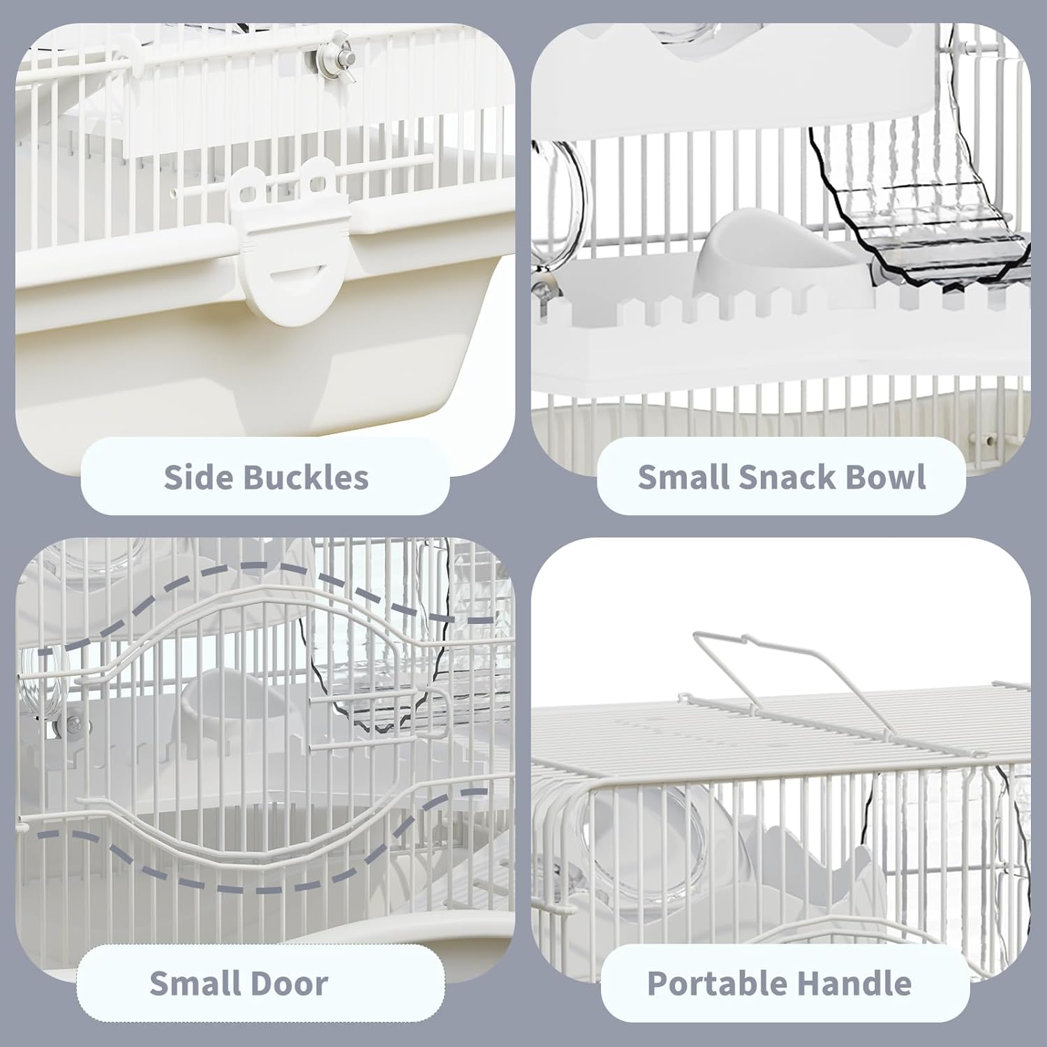 Mini Hamster Cage Starter Kit 15”Lx11”Wx12”H for Dwarf Hamster & Robo Hamster with Multilevel Platforms, Exercise Wheel, Transparent House, Ladder, Water Bottle, Food Bowl, White