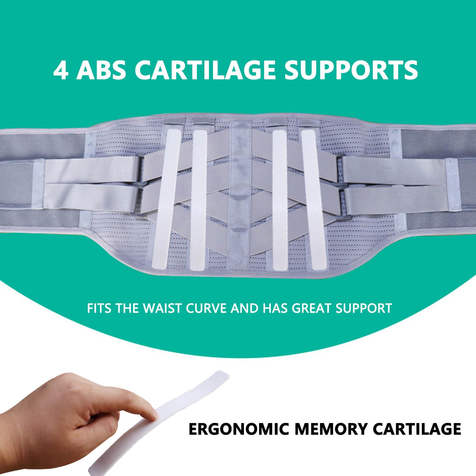 4 supporti for cartilagine ABS, bende elastiche multiple, 3 tipi di guarnizioni sostituibili, tutore lombare in tessuto a rete traspirante L,Cintura di sostegno lombare(L)