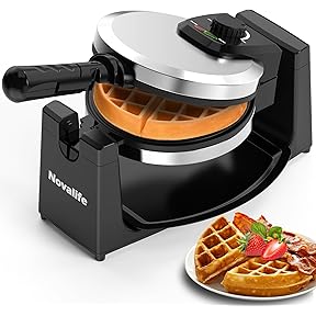 Chefman Rotating Belgian Waffle Maker, 180° Flip Iron w/ Non-Stick Plates, Adjustable Timer, Locking Lid, & Drip Plate, Space Saving Storage, Mess-Free Breakfast, Stainless Steel/Black