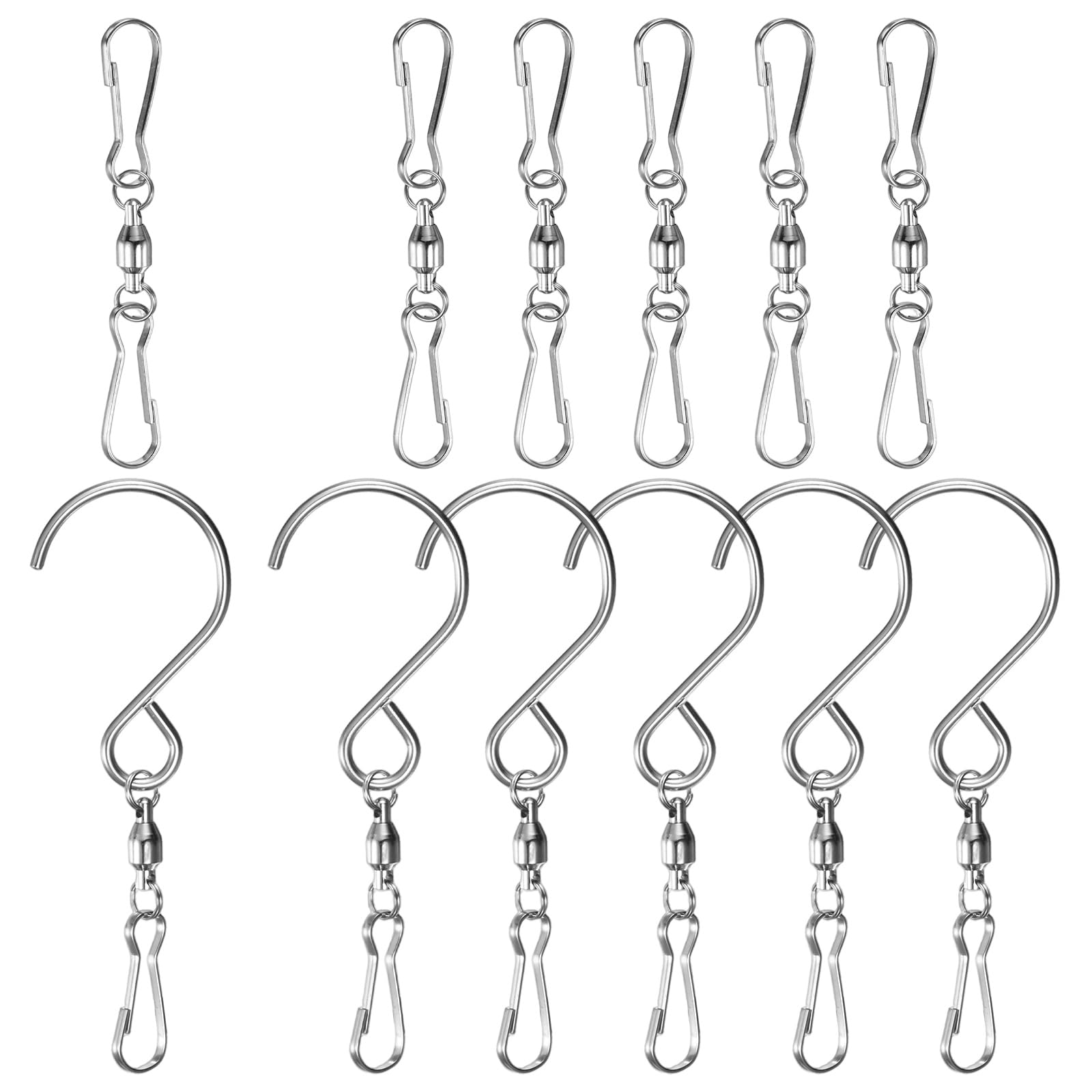 M METERXITY 1-Set Swivel Hooks Clips, 3.1 Inch Stainless Steel Outdoor 360-Degree Rotating Wind Spinner Swivel Hooks for Hanging Wind Chimes, Bird Feeder, Party Supply [Silver]