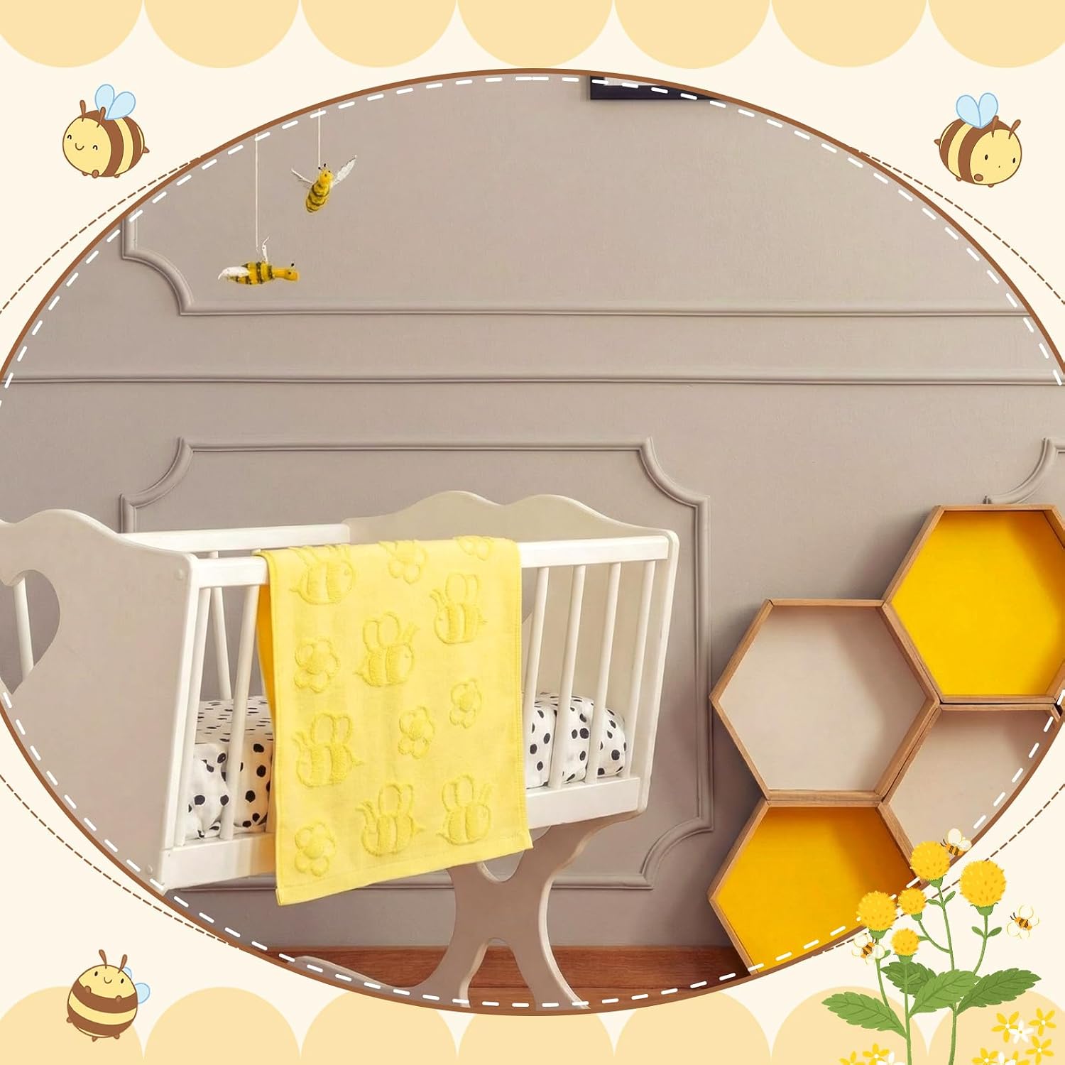 SmoothNovelty 2 Pcs Bee Hand Towels for Bathroom Yellow Bee Floral Jacquard Weave 100% Cotton Absorbent Decorative Dish Bath Towels for Bathroom Kitchen Decor, 14 x 29 Inches