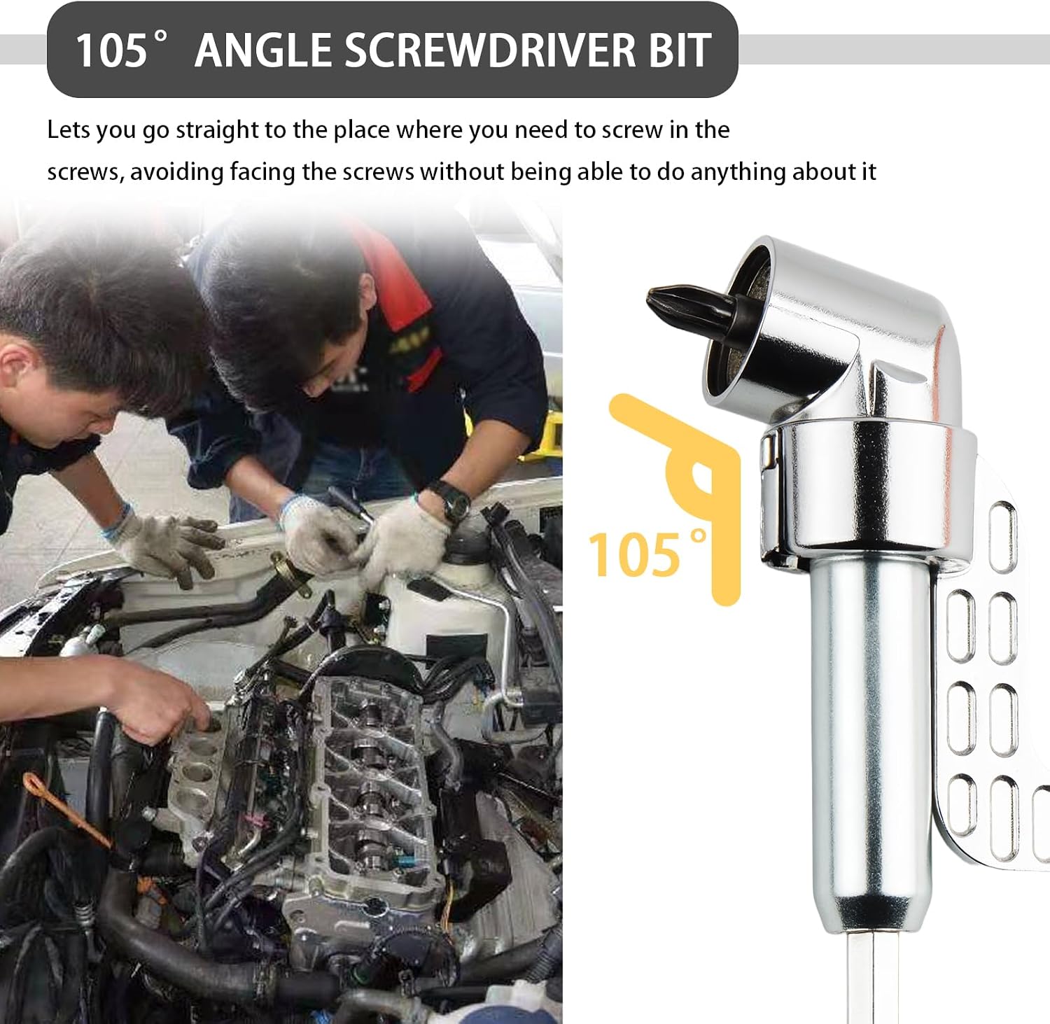2PCS 105° Right Angle Drill Attachment with 10PCS 25mm Screwdriver Bit,Hex Magnetic 90 Degree Drill Attachment for Tight Spaces Repairs,Universal Right Angle Drills Adapter